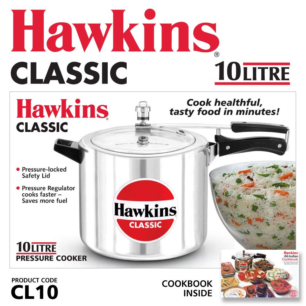 Hawkins Classic Pressure Cooker | 10 Litre Virgin Aluminium Cookware