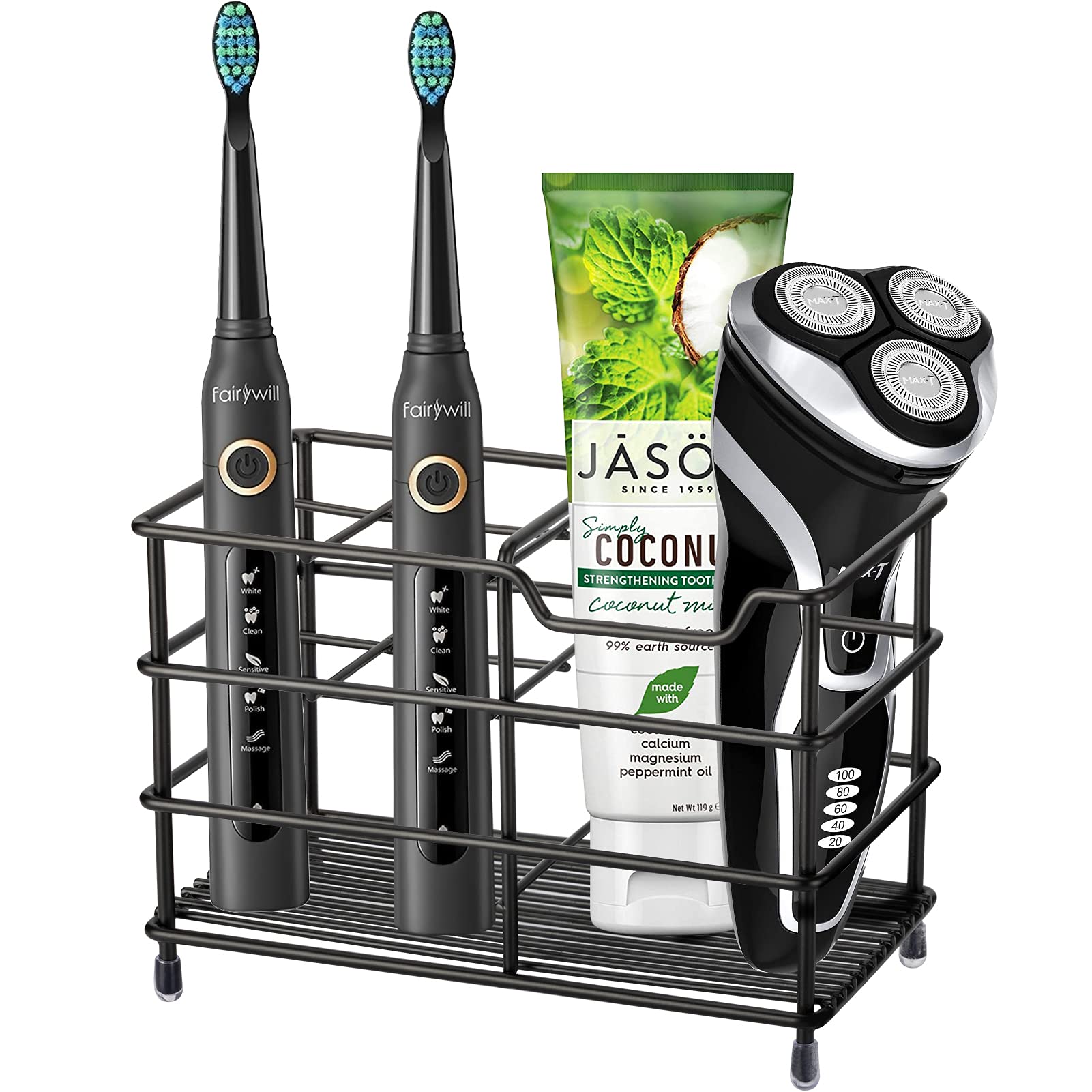 Urbanstrive 304 Stainless Steel Toothbrush Holder – Large Black Organizer