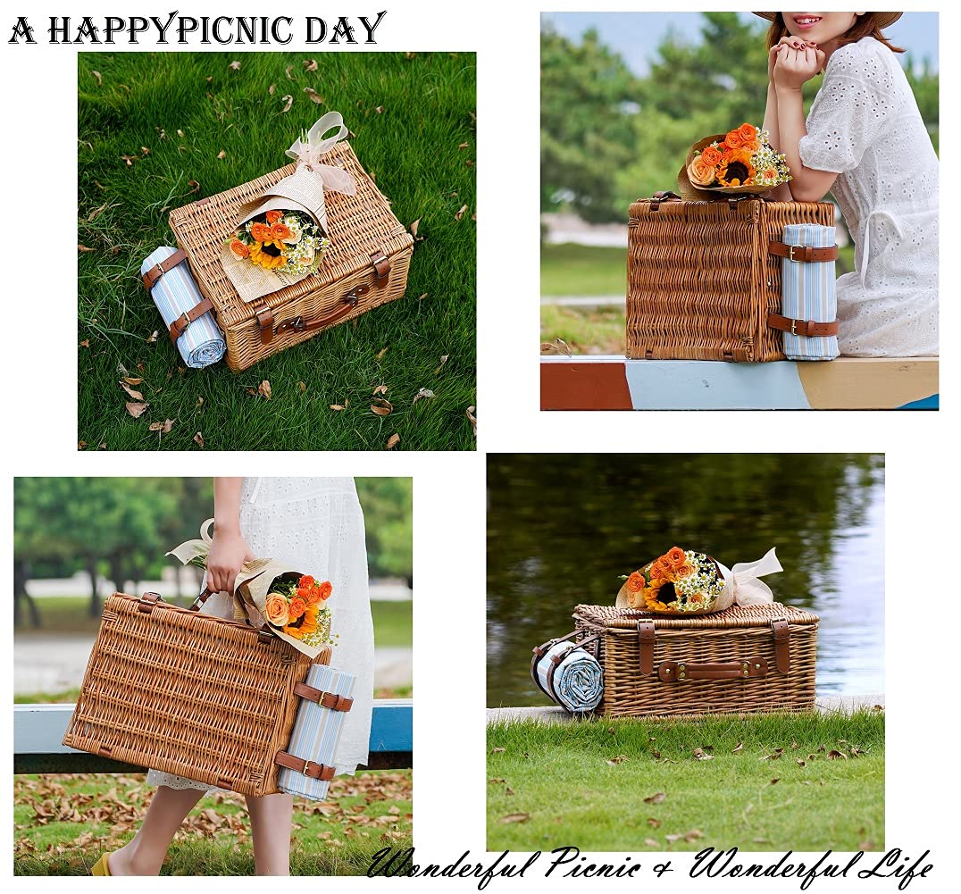 Jolof Store Willow Picnic Basket for 2 – Insulated Wicker Hamper Set