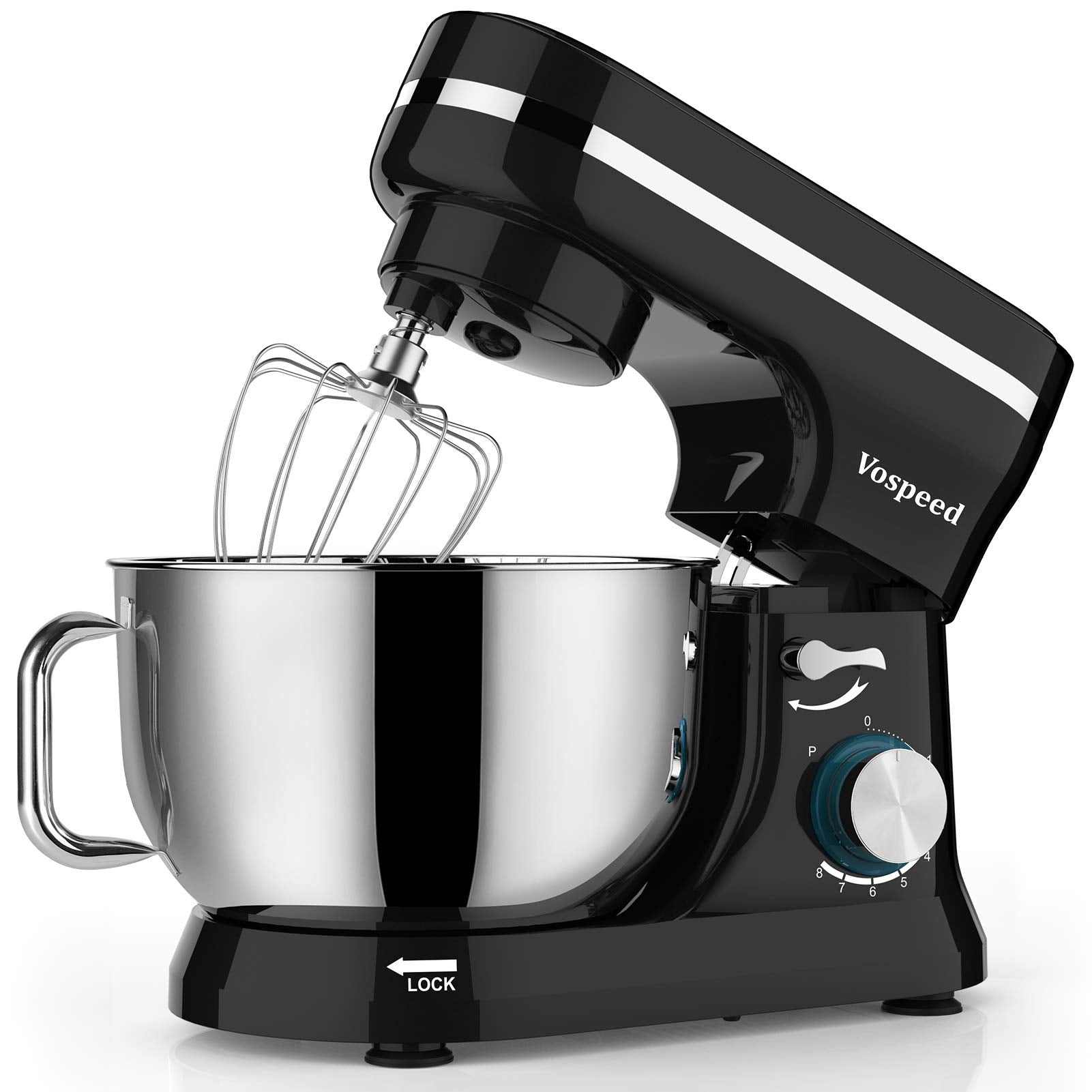 Vospeed Stand Mixer | 5 Quart 8-Speed 1000W Tilt-Head Food Mixer - Black