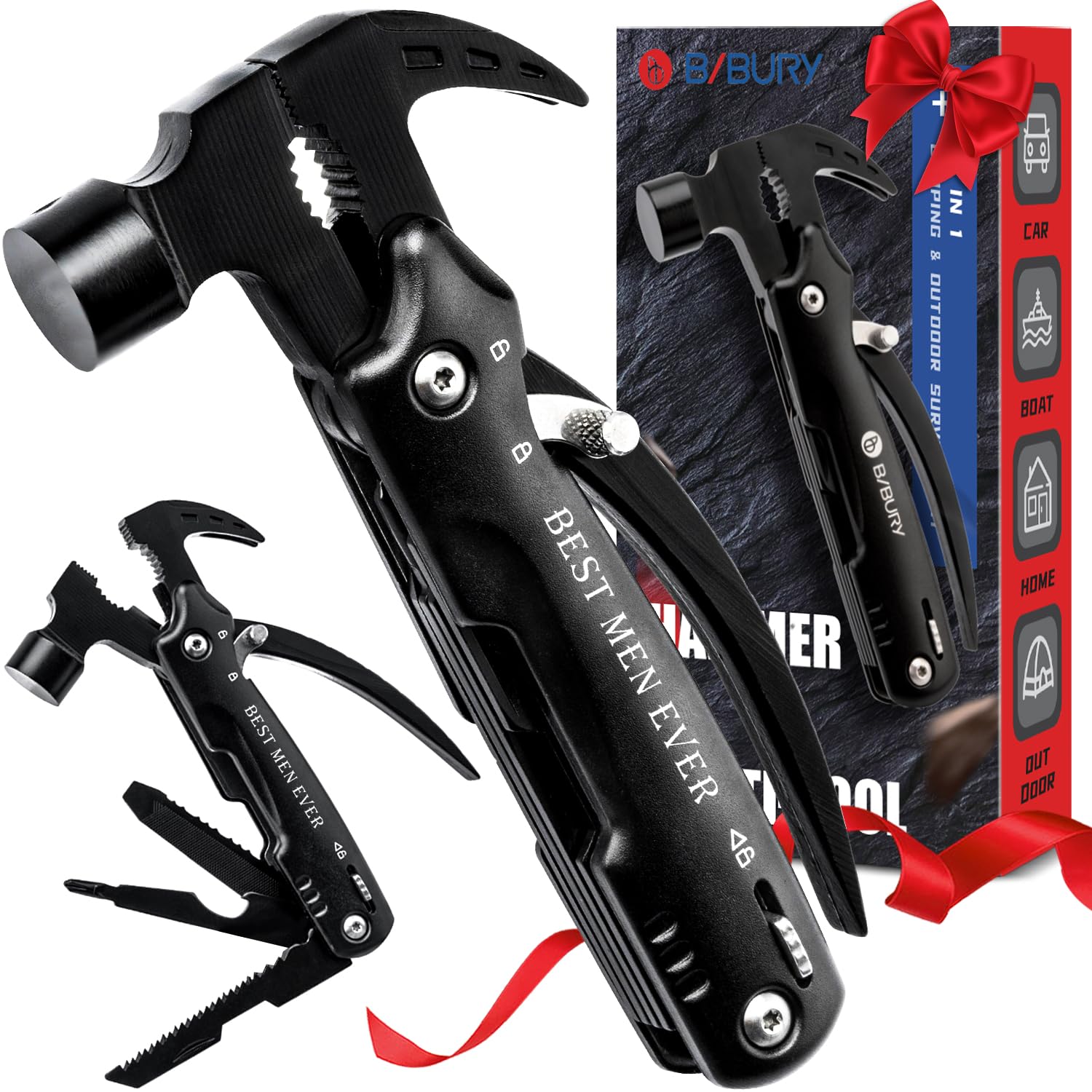 BIBURY Mini Hammer Multitool – 12-in-1 Camping Gear & Gadget for Men