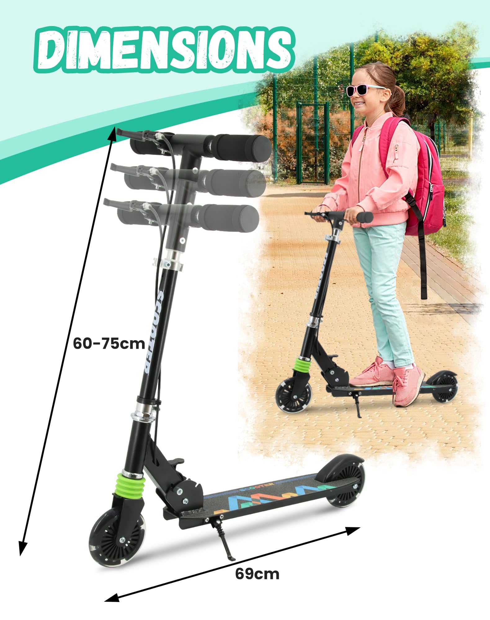 Tenboom Kids Scooter with Hand Brake, Light Up Wheels & Foldable Design