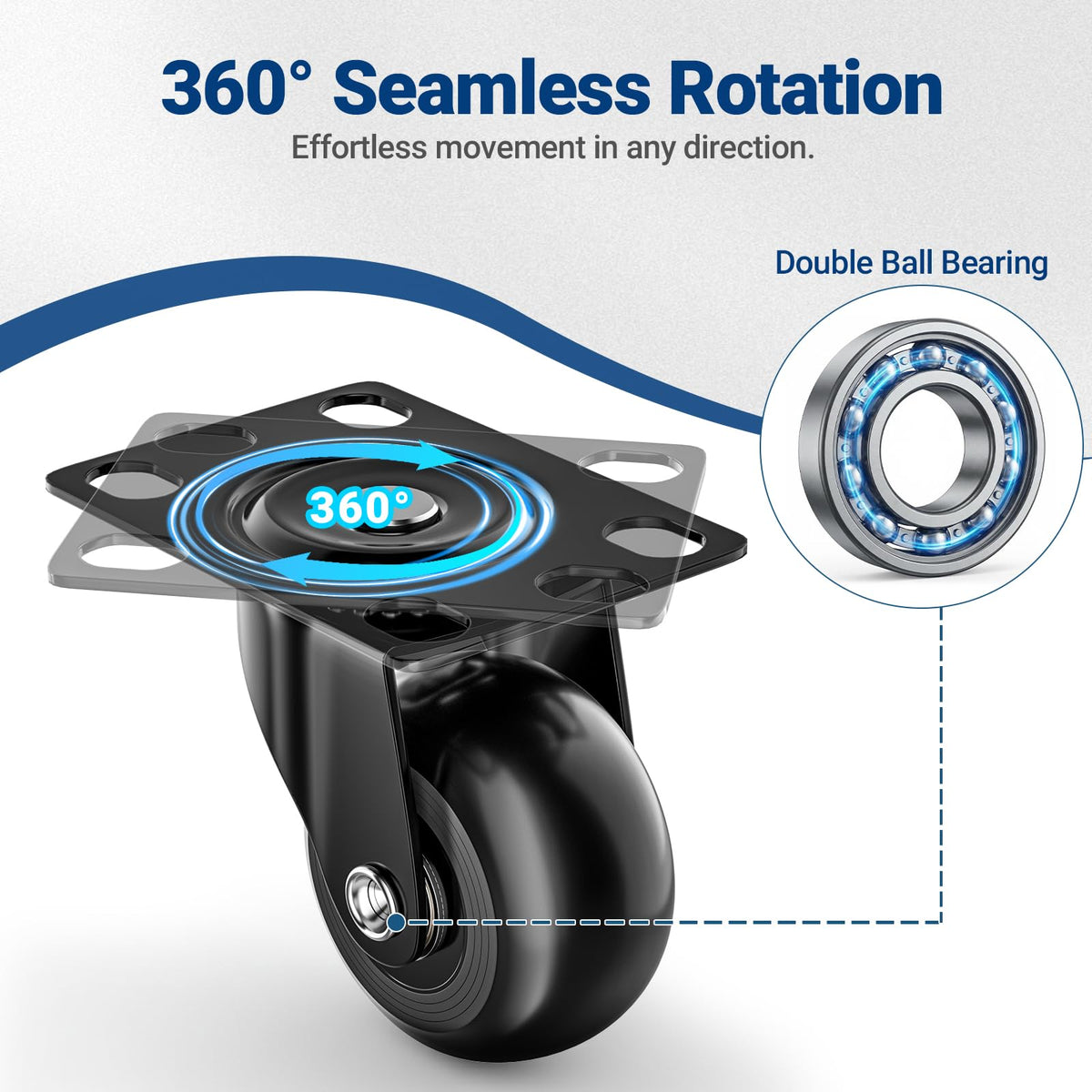 COSYLAND Heavy Duty Castors 50 mm Max Load 320 kg Extra Quiet and Durable Heavy Duty Swivel Casters for Heavy Duty and Industrial Loads with Plate - image 5