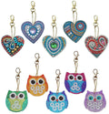 VEGCOO 10 Pcs Diamond Painting Keychain Kit – Heart & Owl DIY Art Crafts