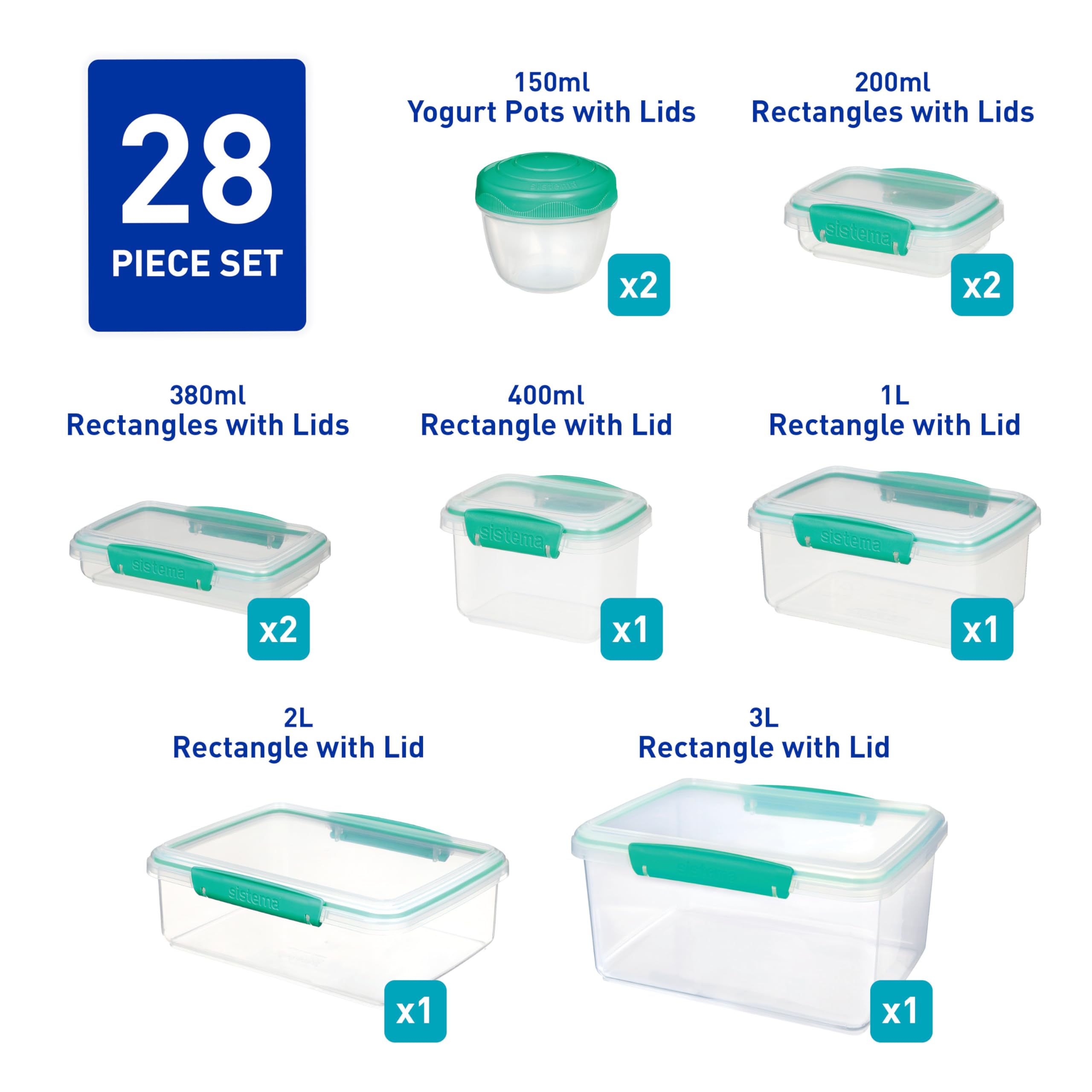 Sistema KLIP IT Food Storage Containers | 28-Piece Airtight Meal Prep Set