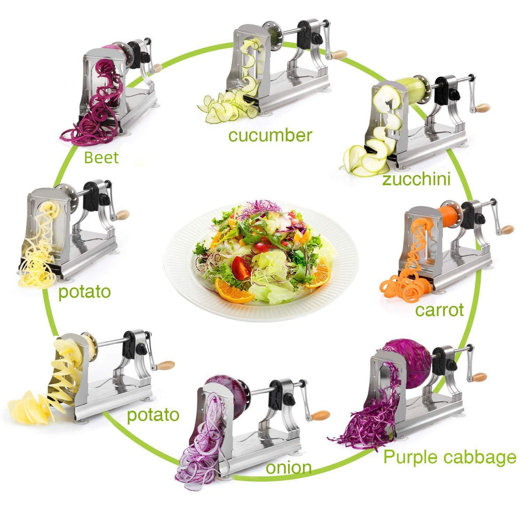 WellToBe 6-Blade Stainless Steel Vegetable Spiralizer & Zoodle Maker