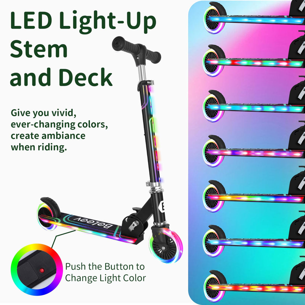 BELEEV V2 Kids Kick Scooter | Light-Up Wheels & Deck | Foldable 2-Wheel