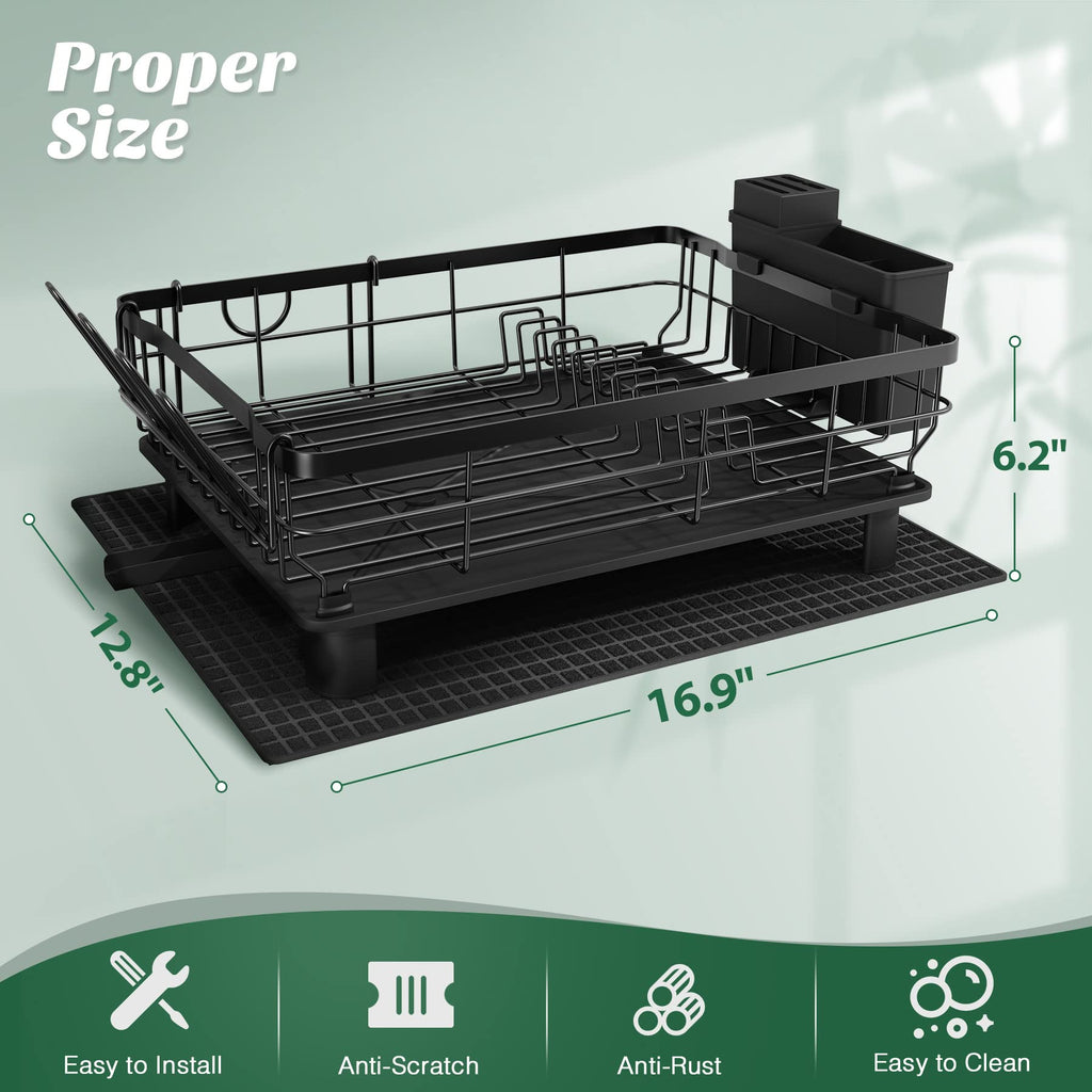 MAJALiS Stainless Steel Dish Drying Rack with 360° Swivel Spout | Black