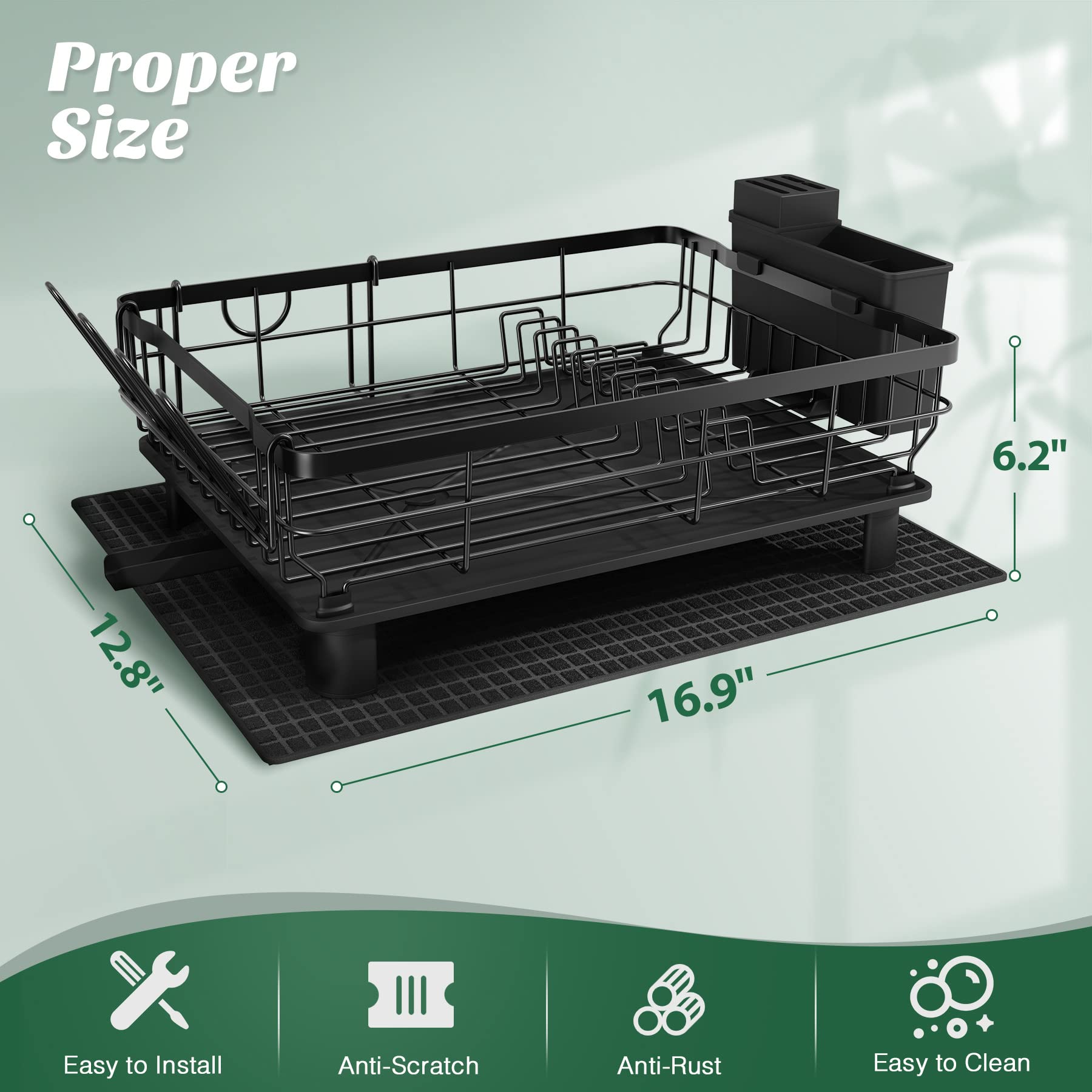 MAJALiS Stainless Steel Dish Drying Rack with 360° Swivel Spout | Black