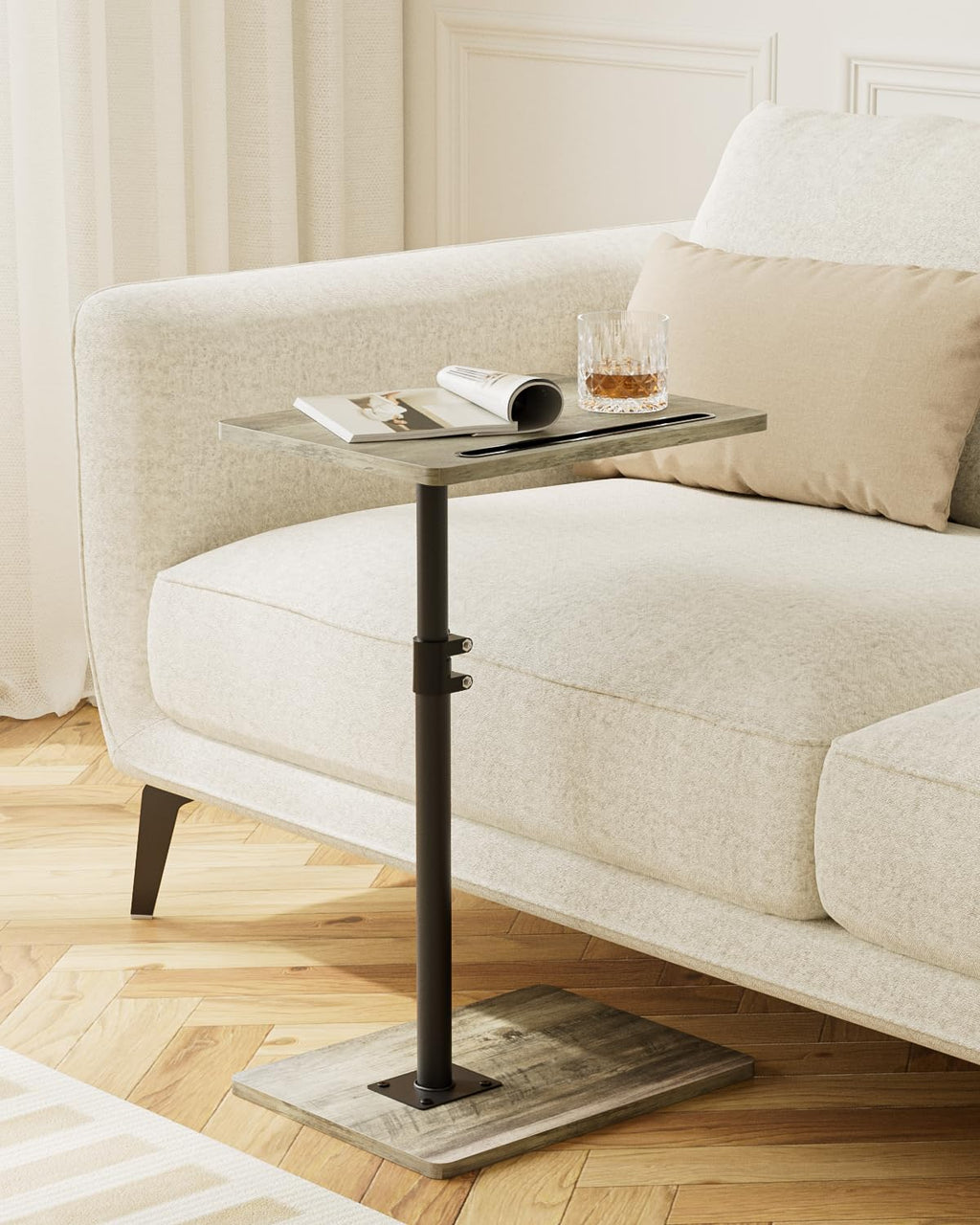 HEYZOEY C-Shaped Side Table Adjustable, 360° Swivel Sofa End Table, 40x30x45-83cm, Small Coffee Table, Bedside Table for Living Room, Bedroom Grey