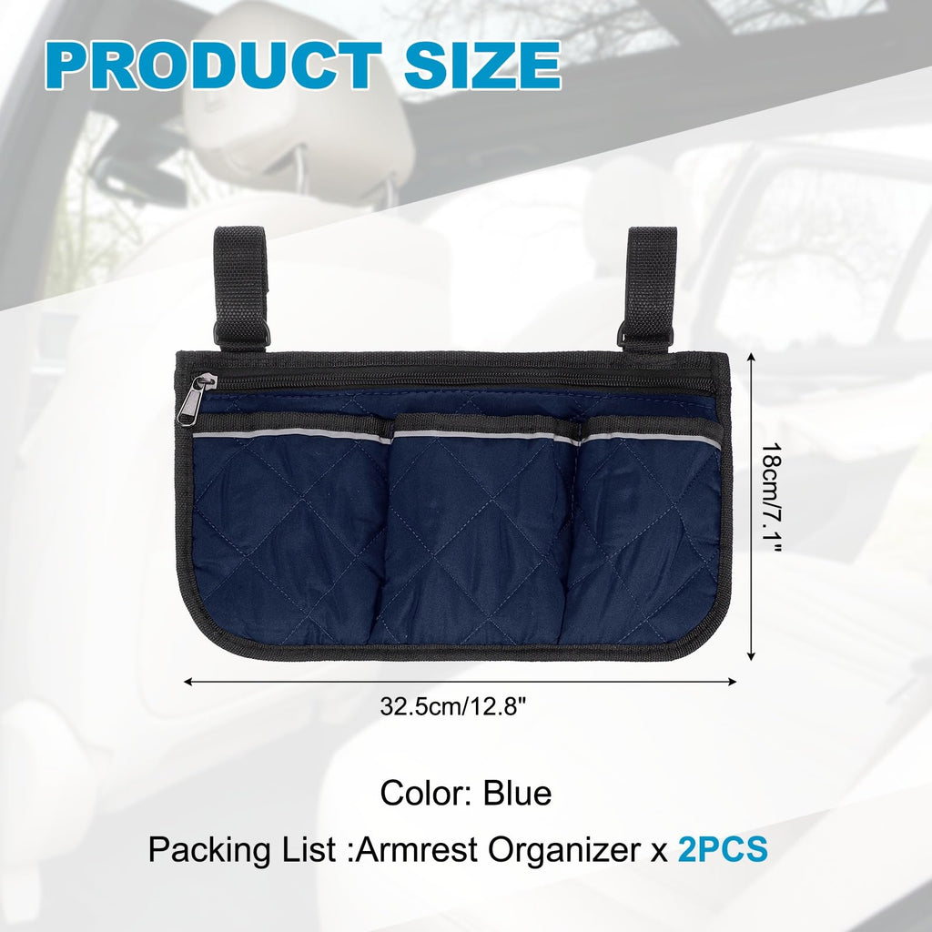 YELARXI Beach Chair Armrest Bag, Beach Side Bag Hanging Storage Organizer with Reflective 4 Pockets Waterproof Pouch 13 x 7" & 2Pcs & Blue - Fit for - image 2