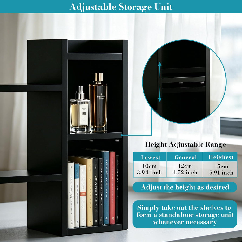 Rivosar Wooden Desktop Bookshelf, Expandable Desk Shelf with Storage Unit - image 4
