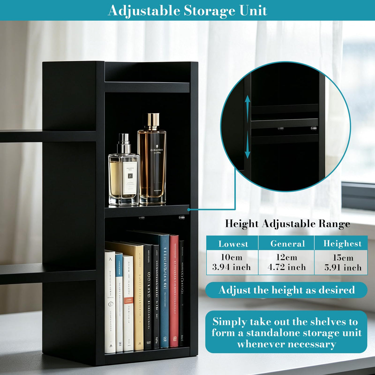Rivosar Wooden Desktop Bookshelf, Expandable Desk Shelf with Storage Unit - image 4