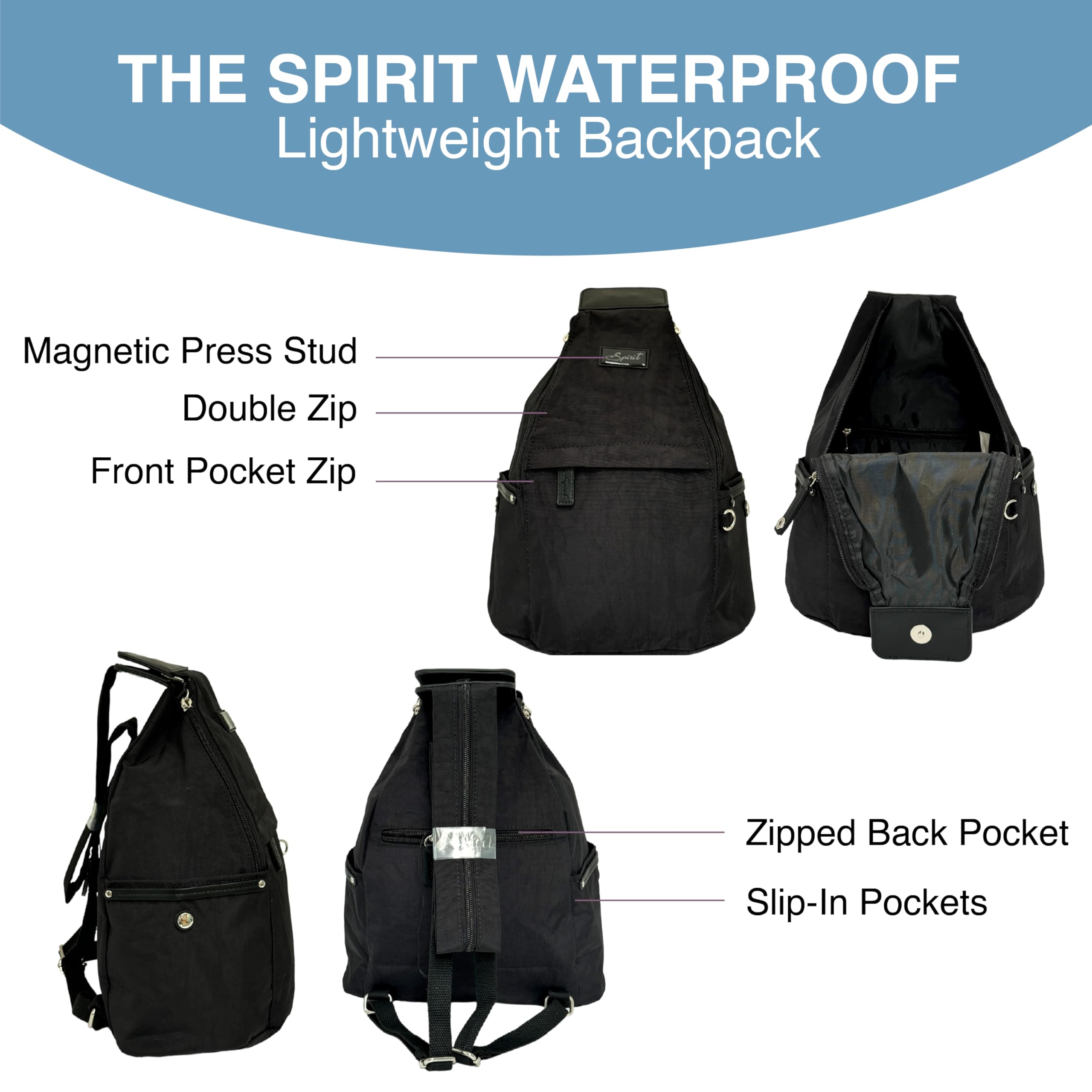 Spirit Jupiter Waterproof Nylon Backpack – Lightweight Convertible Rucksack