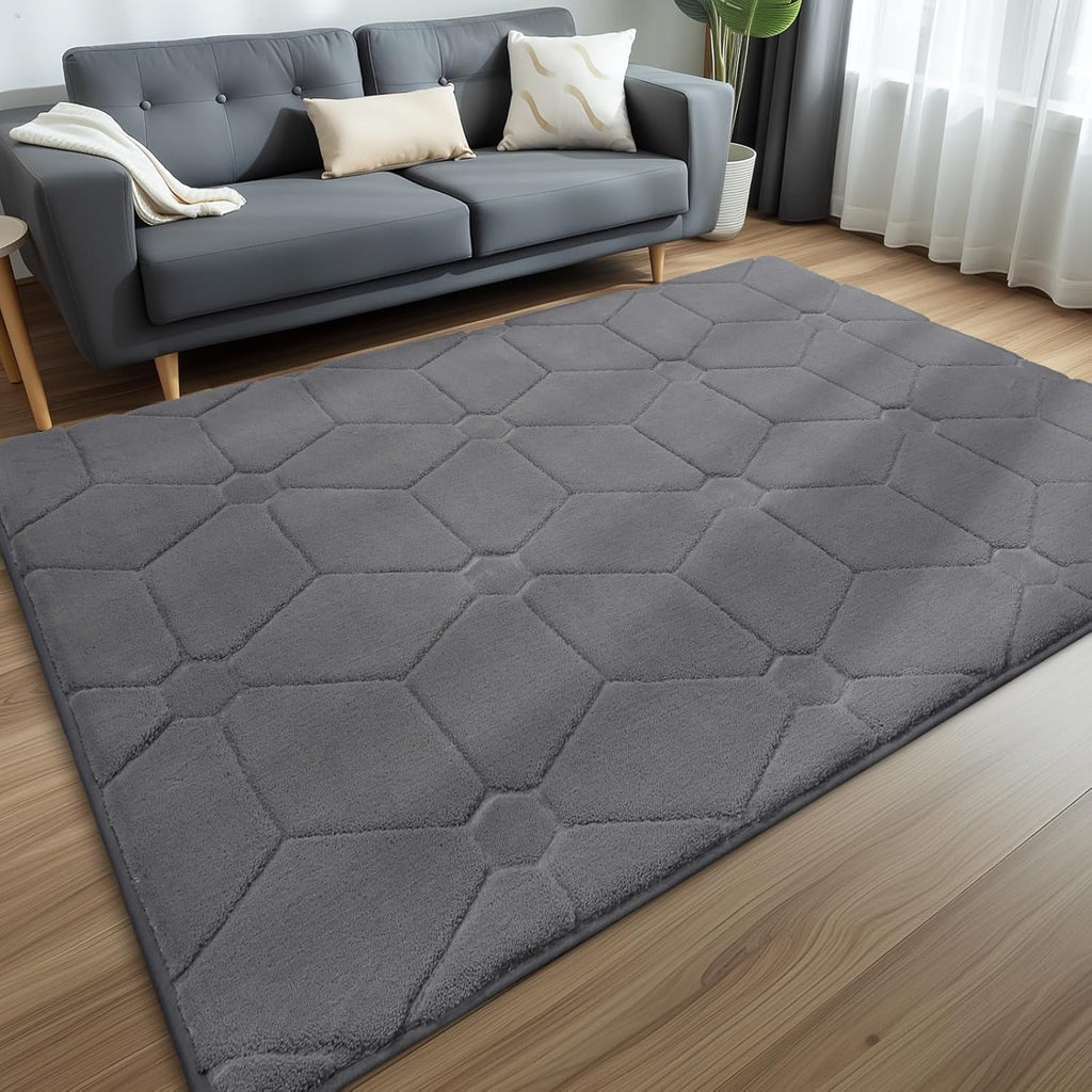Grey Shaggy Area Rug – 200x290cm Machine Washable Non-Slip