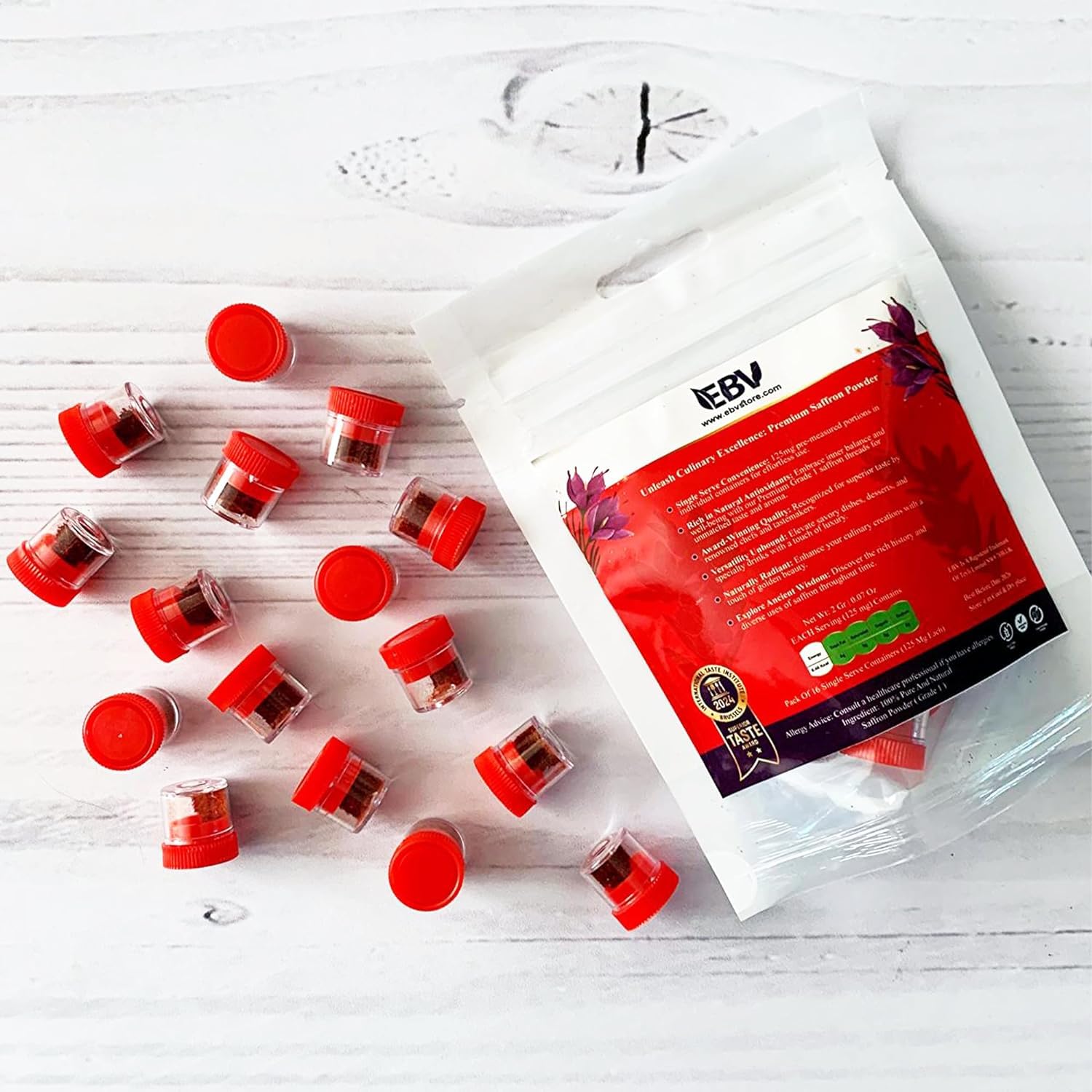 EBV Saffron Powder 2g | Grade A+ Pure All Red Single Serve (16 Pack)