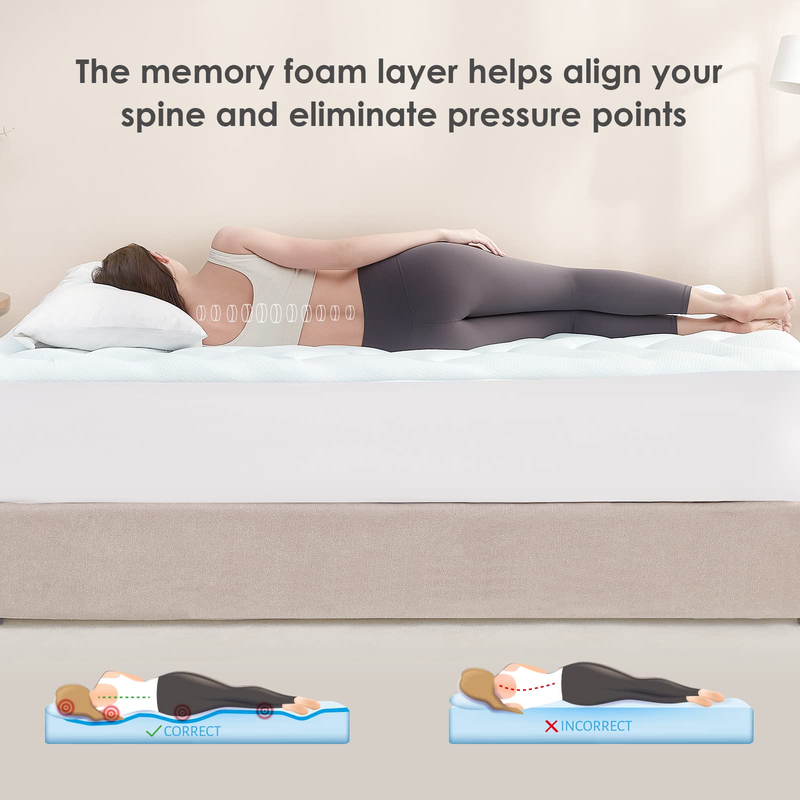 EHEYCIGA King Size Memory Foam Mattress Topper - Cooling Gel Bed Pad