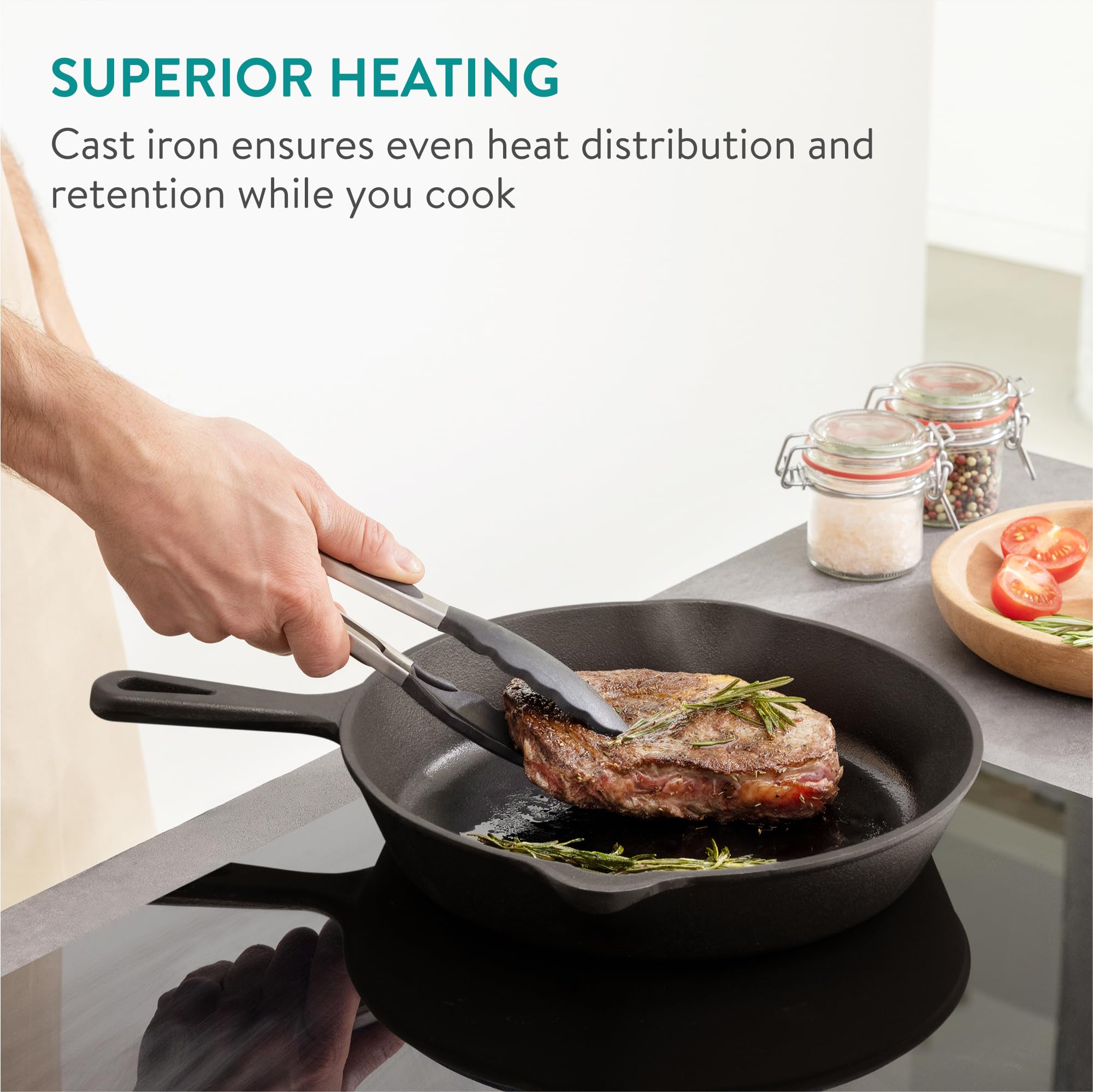 Navaris Cast Iron Skillet Set – 3 Piece Durable Frying Pan Set