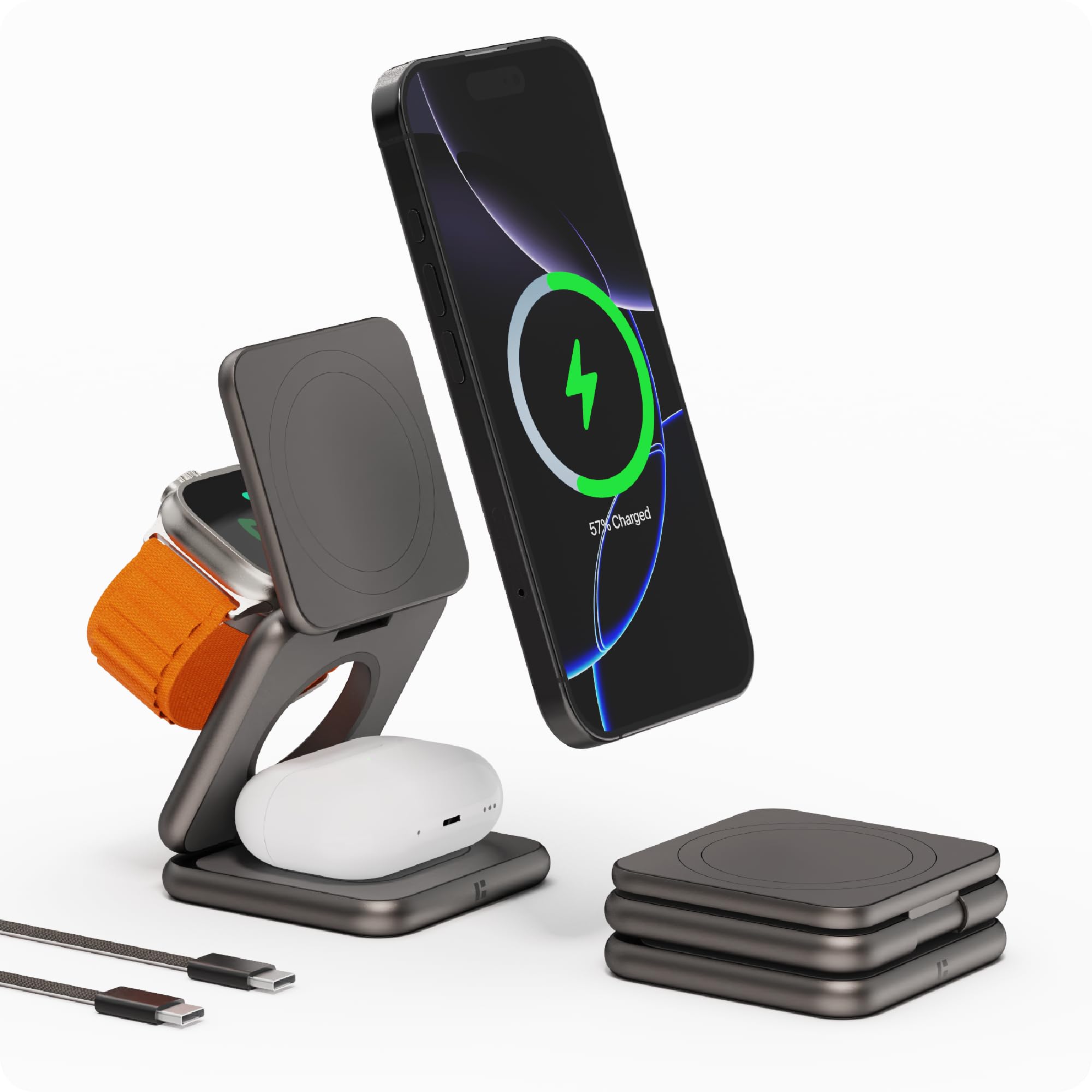 HIROTO 3-in-1 MagSafe Wireless Charger – Aluminium Origami Station