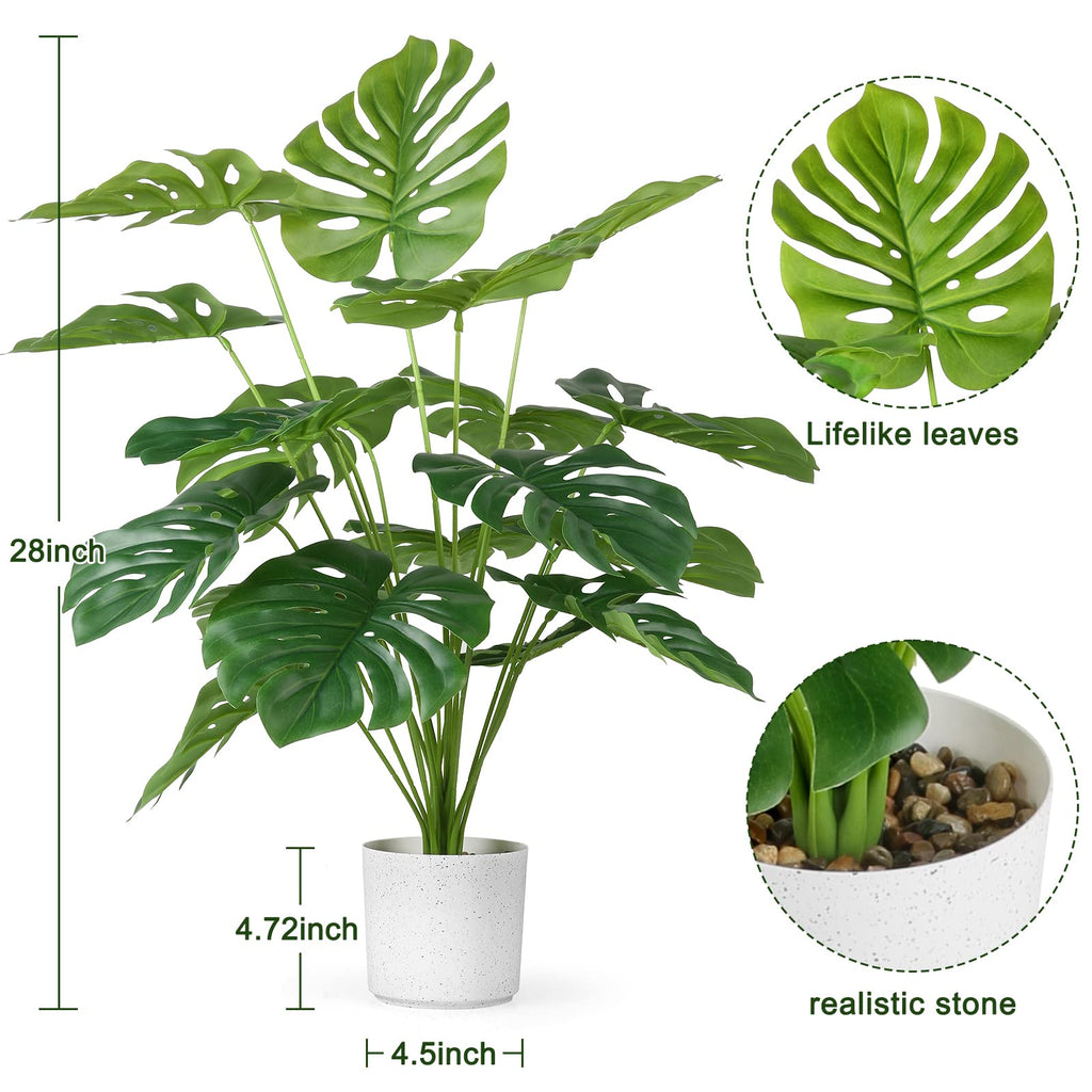 28" Artificial Monstera Palm Tree - 2 Pack Faux Silk Plants