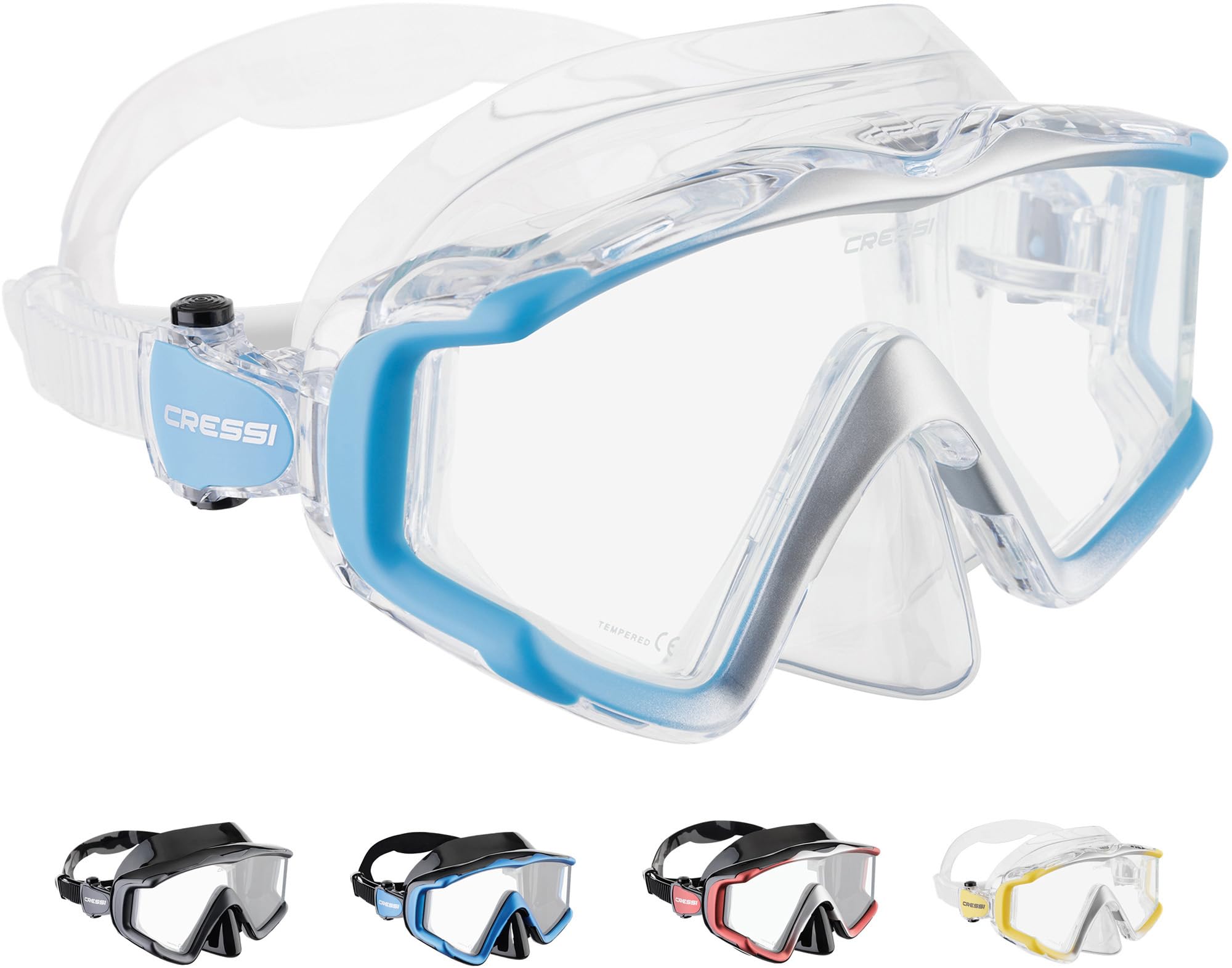 Cressi Liberty 3-Window Panoramic Diving Mask - Blue/Silver Silicone