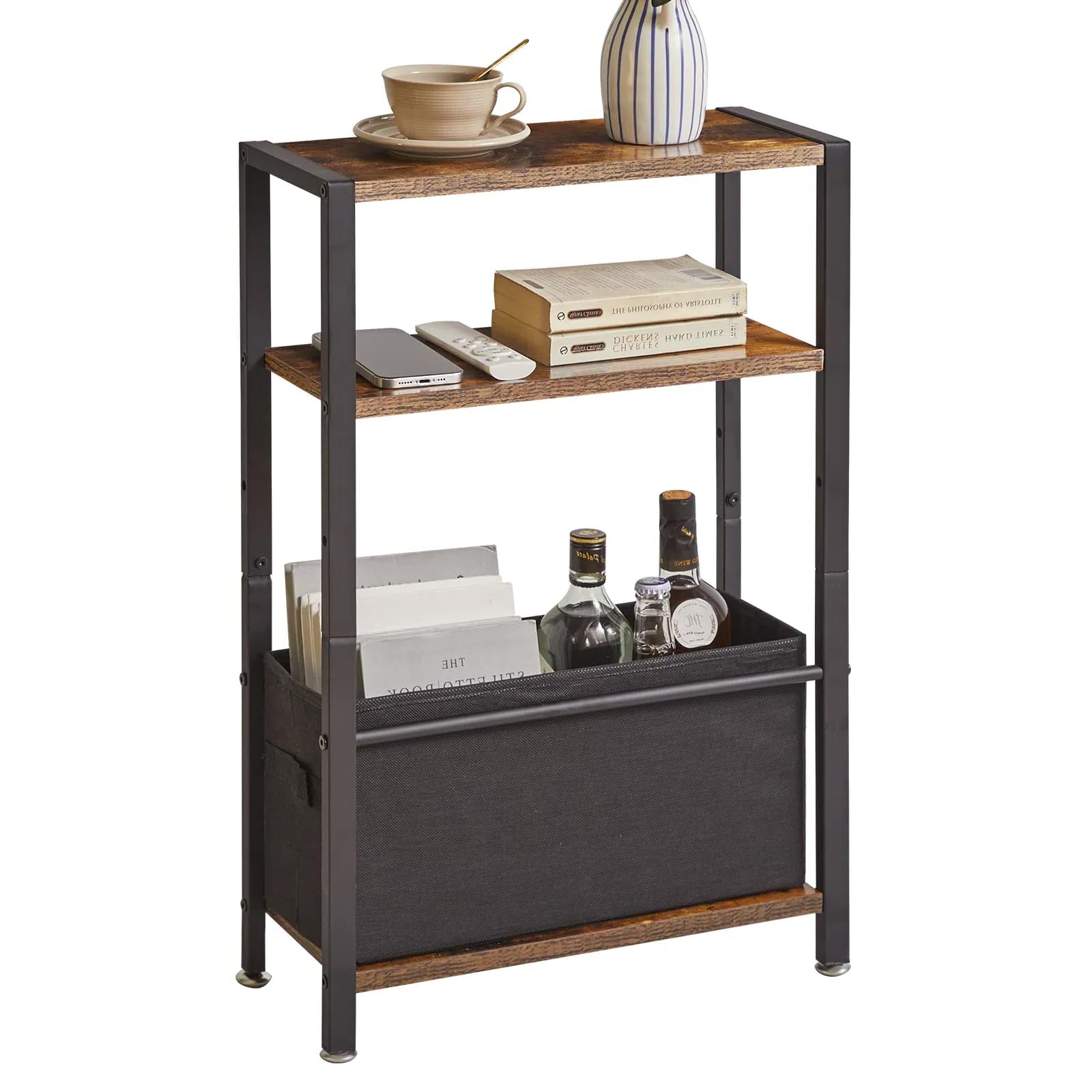 Aibiju Narrow Side Table – 3-Tier Slim End Table with Storage Basket