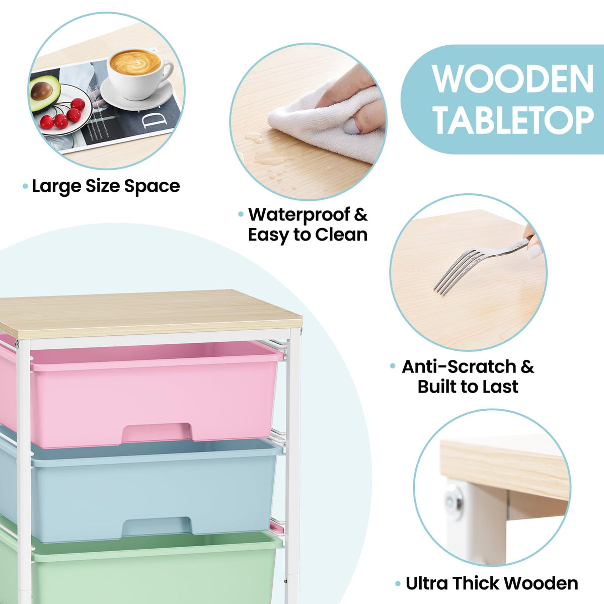 6-Drawer Craft Organizer Trolley Cart with Wooden Top - image 4