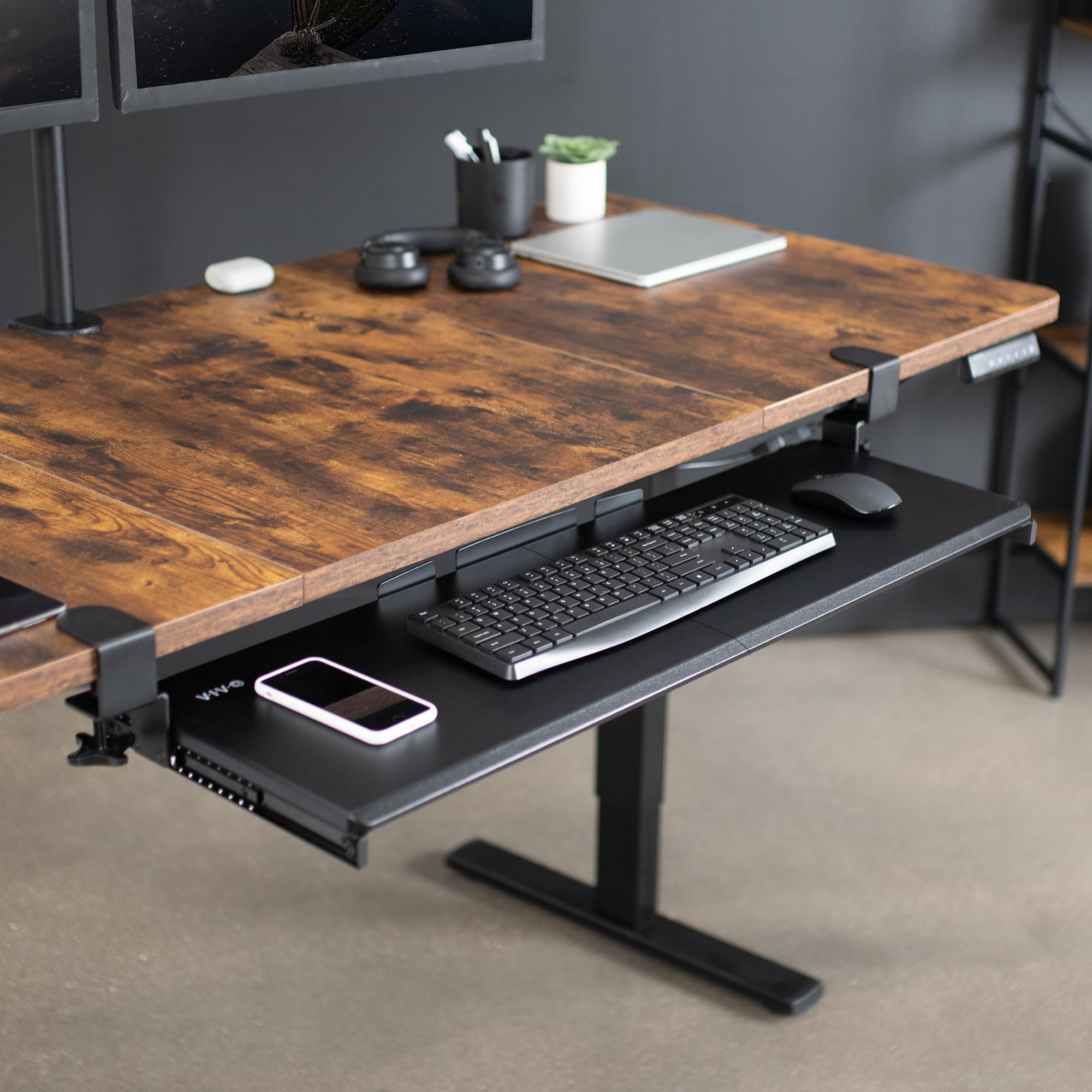 VIVO Extra Long Under Desk Keyboard Tray | 86cm Clamp-On Slide-Out Mount