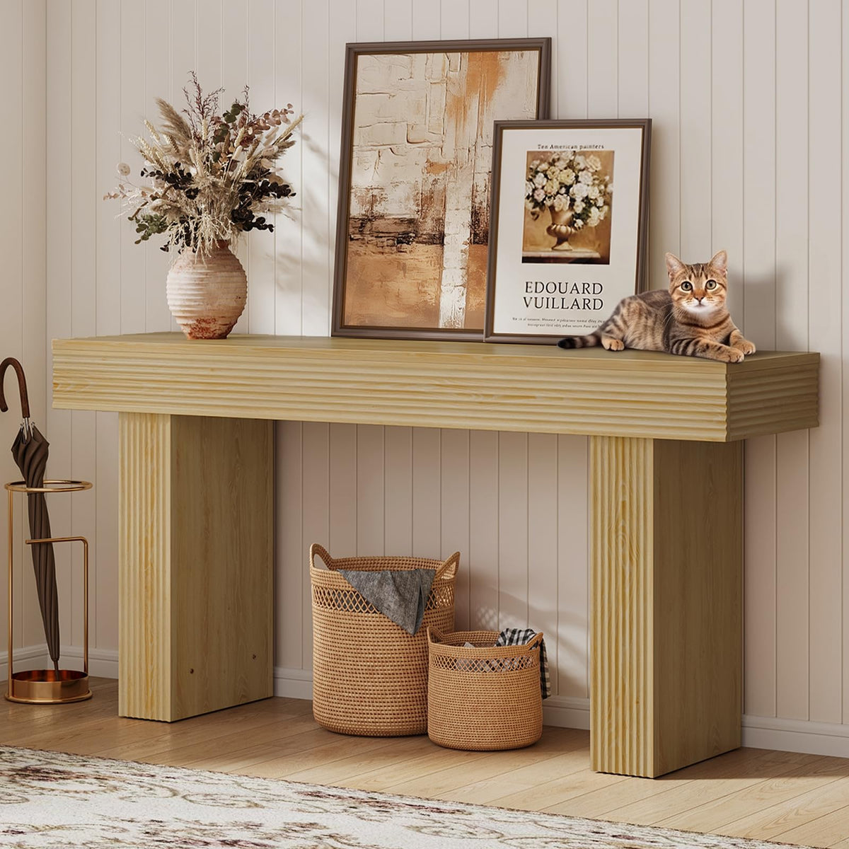 Bestier 63” Console Table, Wood Entryway Table for Living Room Hallway, Oak - image 1