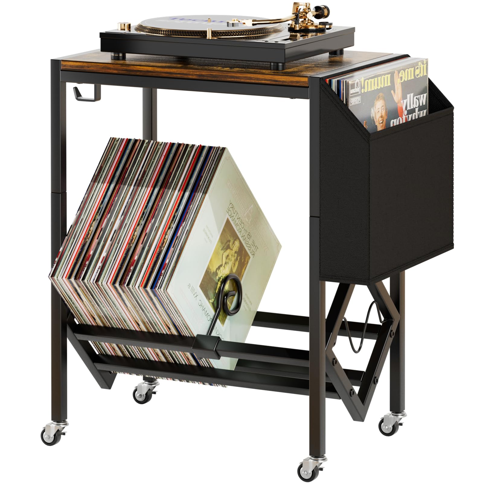 EKNITEY Vinyl Record Player Stand | Turntable Table with Wheels & Storage
