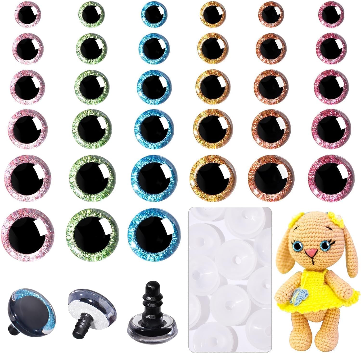MUCUNNIA 3D Glitter Safety Eyes for Crochet – 180 Pcs Amigurumi Eye Kit