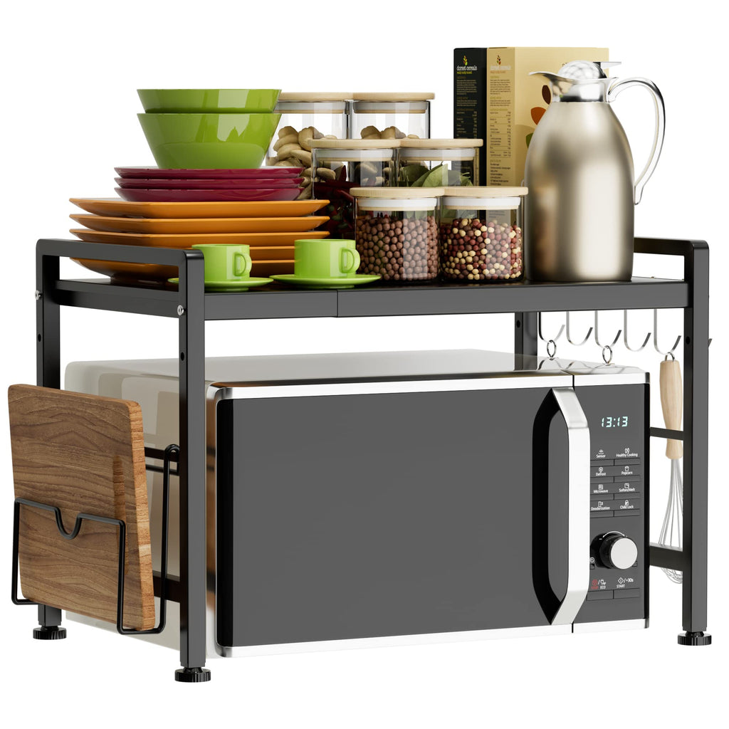 EKNITEY Extendable Microwave Oven Rack | 2-Tier Adjustable Kitchen Shelf
