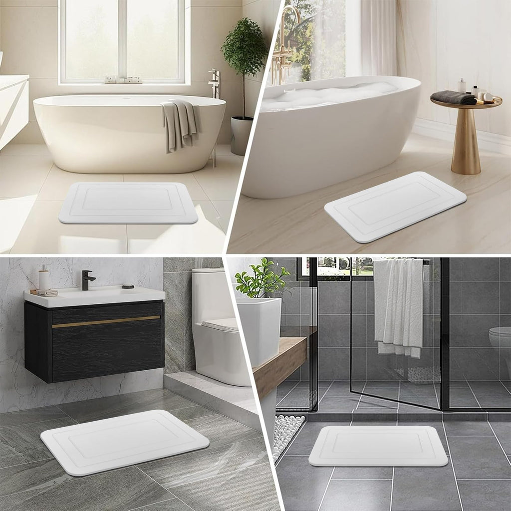 HUMIGA 2-Pack Diatomaceous Earth Stone Bath Mat – Non-Slip White, 24x15