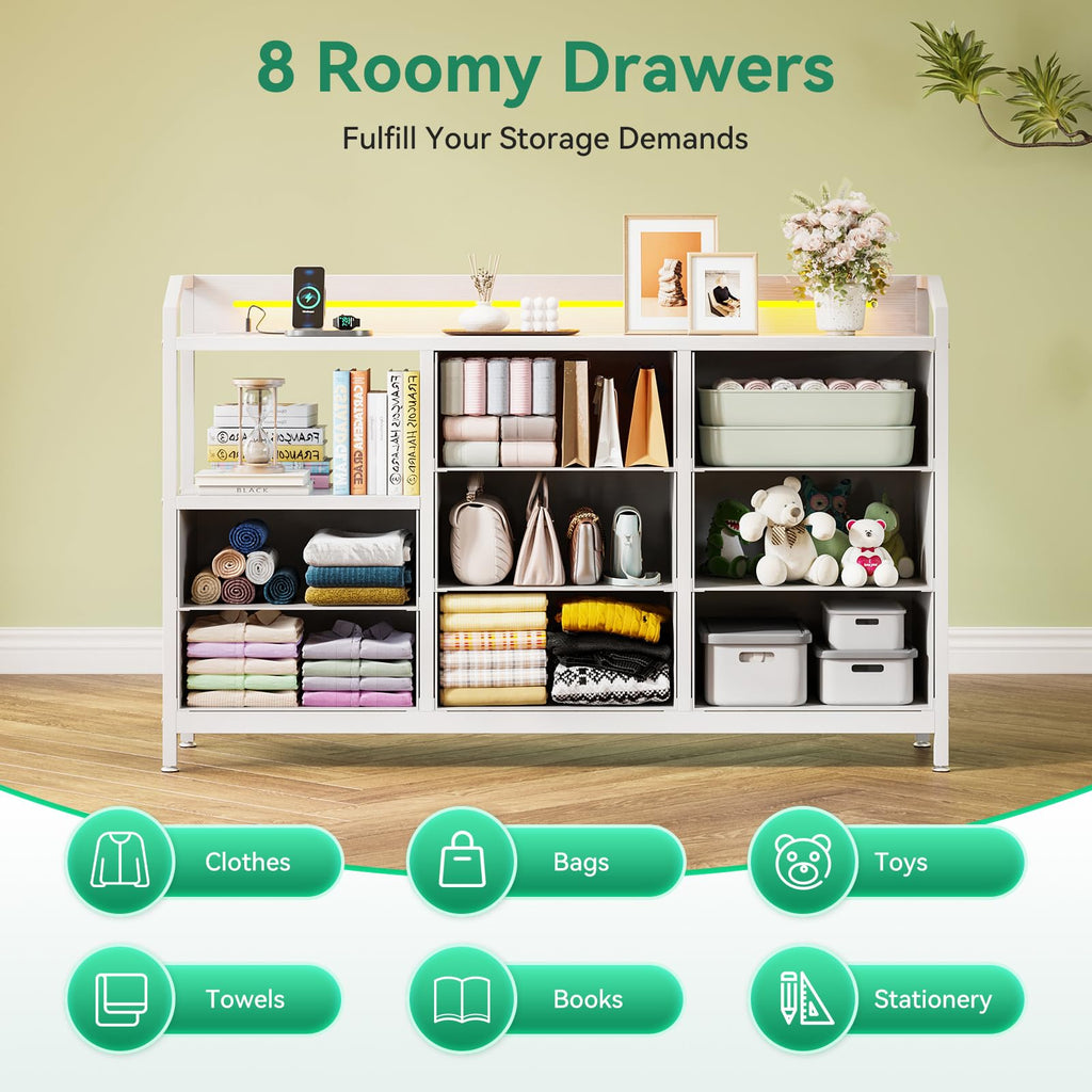 ODK Chest of Drawers Bedroom, 8 Fabric Drawers, 110x30x88cm, White - image 5