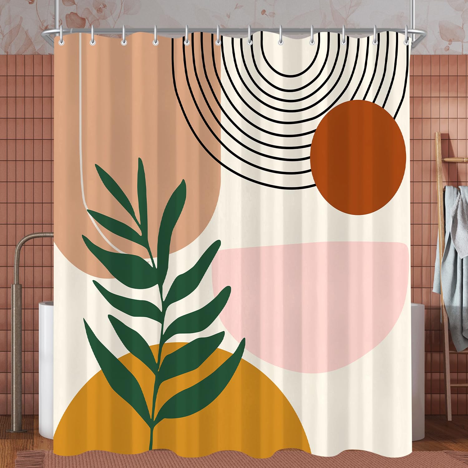 Lerores Leaf Print Shower Curtain | Anti-Mould Washable Polyester – 180x200cm
