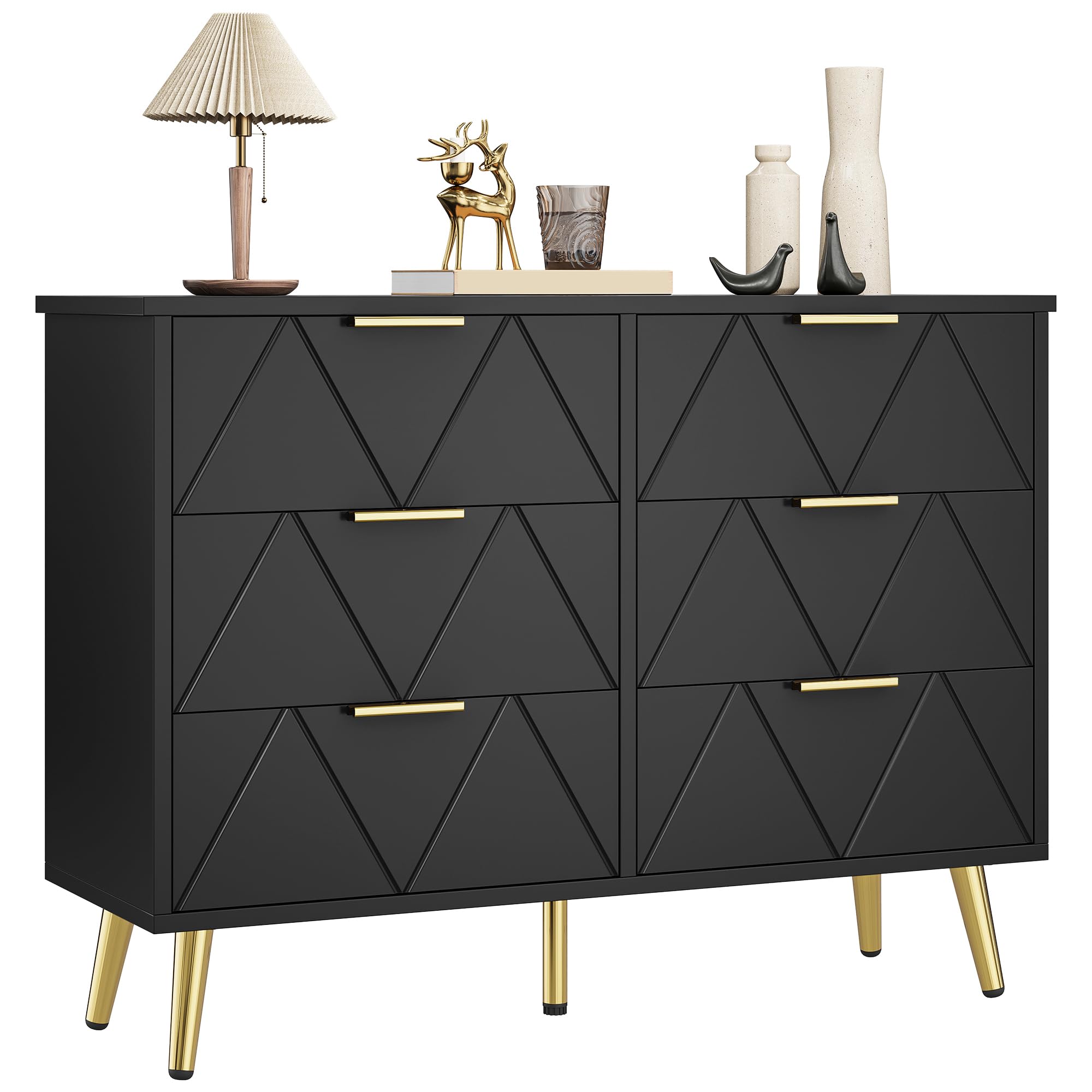YITAHOME 6 Drawer Chest of Drawers – Black Wood Bedroom Storage Cabinet