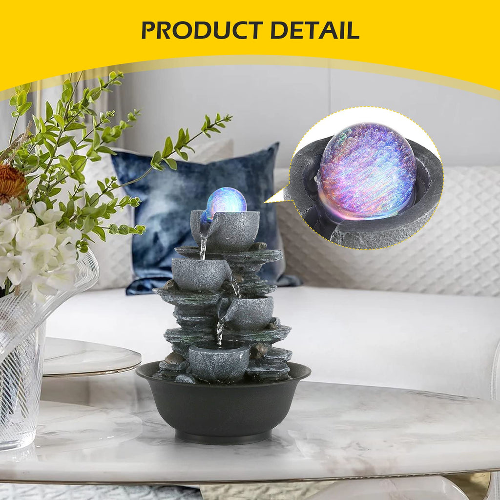 Dyna-Living Tabletop Water Fountain with LED Crystal Ball & Automatic Pump