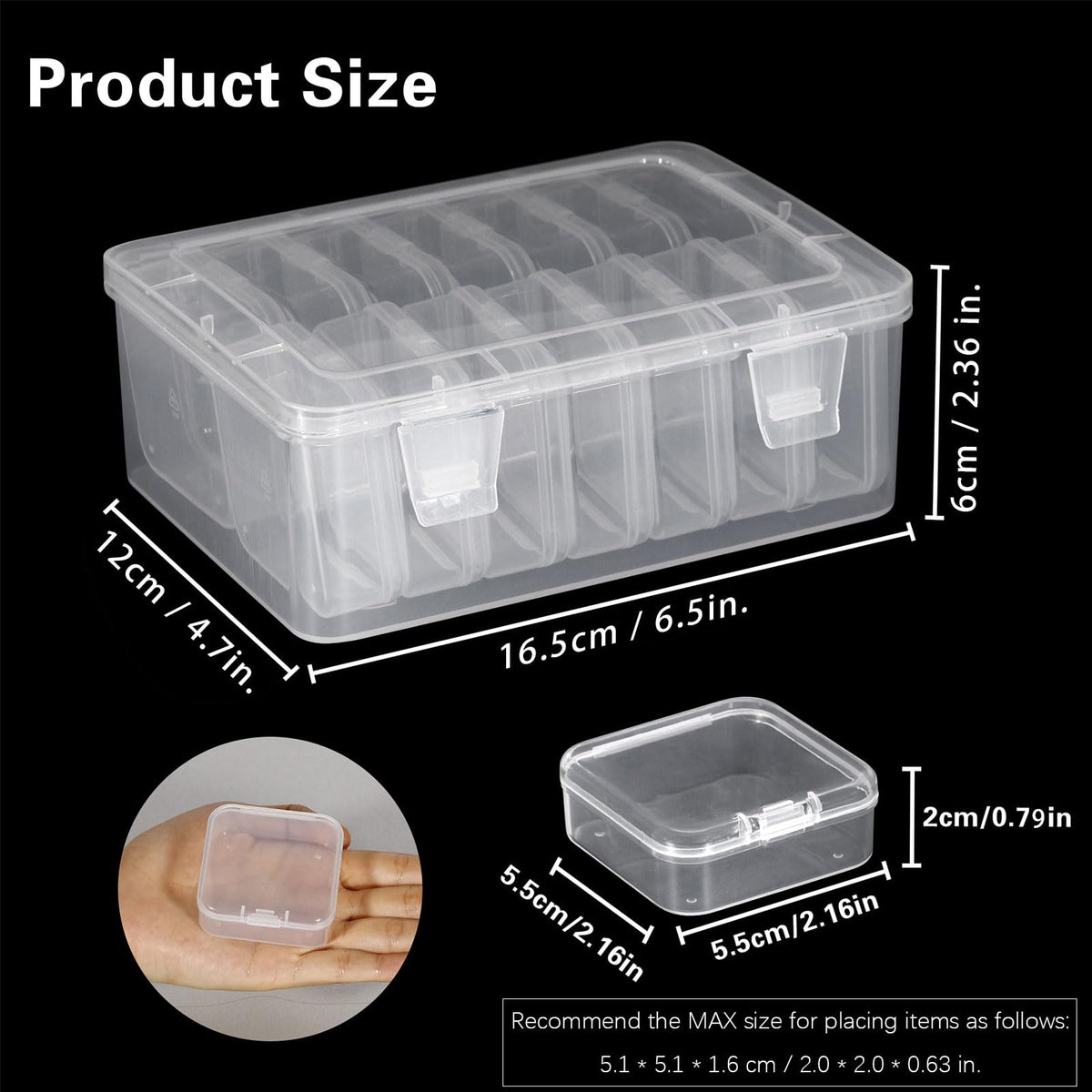 Mathtoxyz Bead Organiser Storage Box, 15 Pcs Small Plastic Storage Boxes Clear Clay Beads Storage Containers Case with Hinged Lid and Rectangle for - image 2