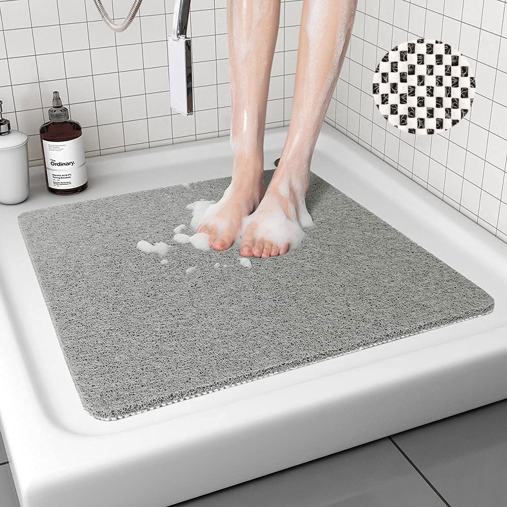 Lurowo Loofah Shower Mat – Non-Slip Anti-Mould PVC Bathroom Rug, Grey