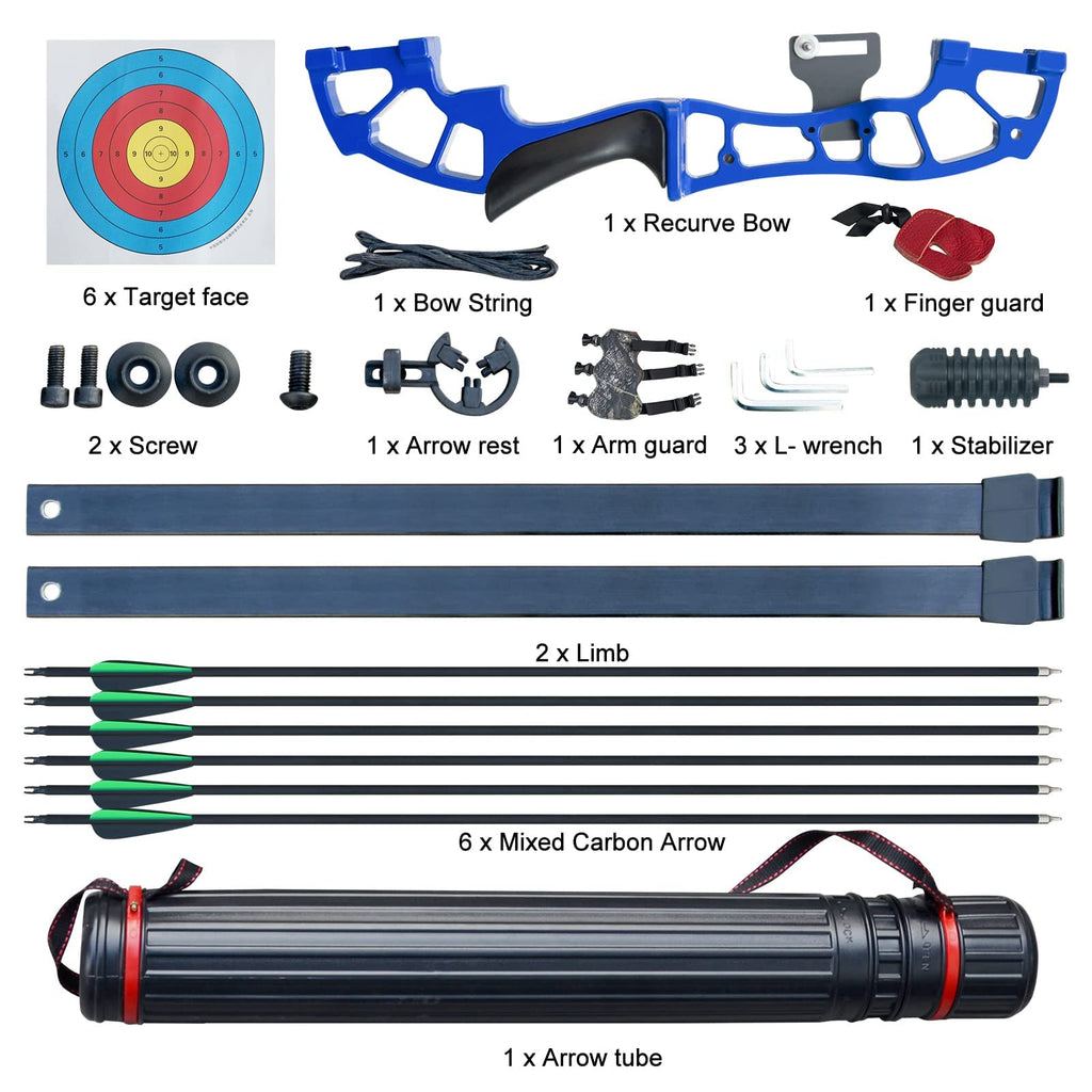 D&Q Takedown Recurve Bow Archery Set with 6 Carbon Arrows - 50"