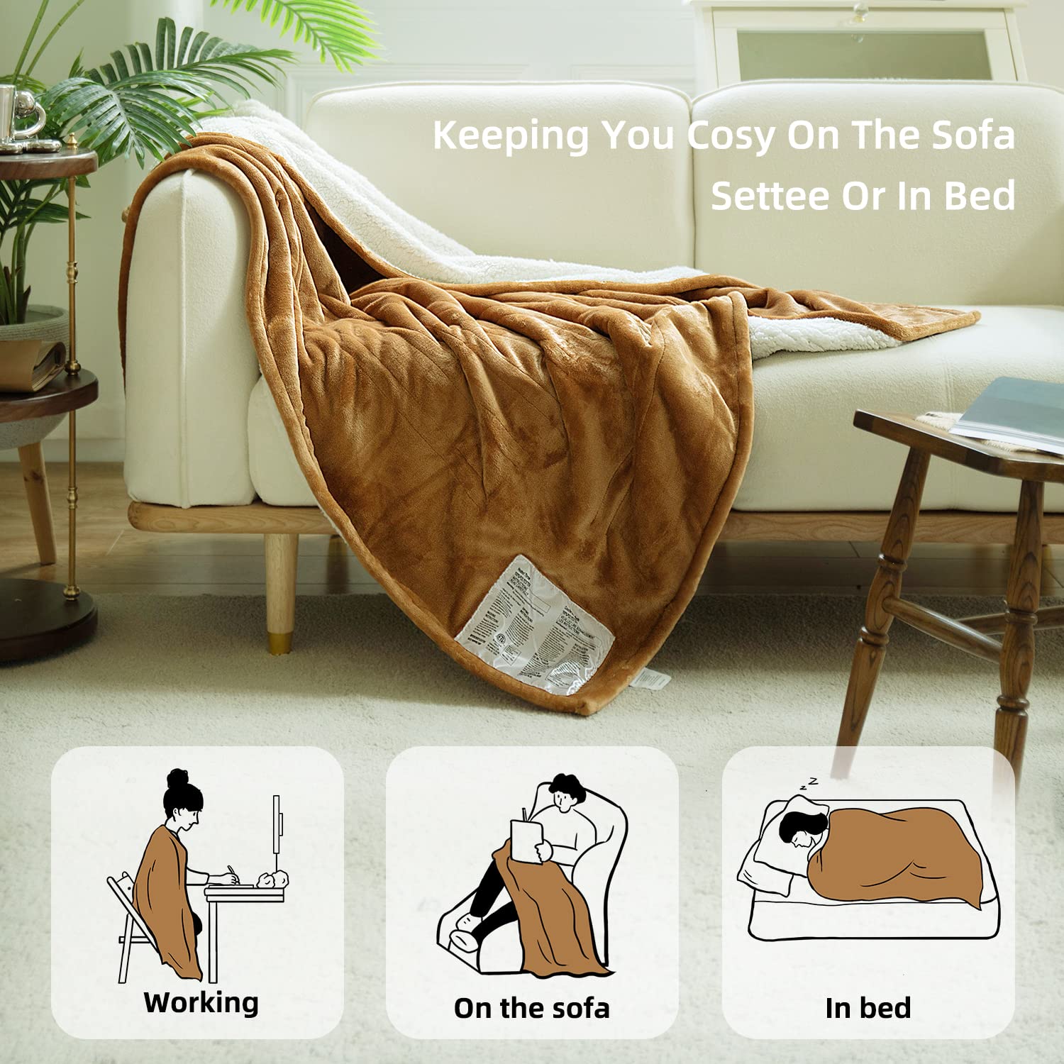 GOTCOZY Heated Blanket Electric Throw – Silky Plush 130x160cm (Green)