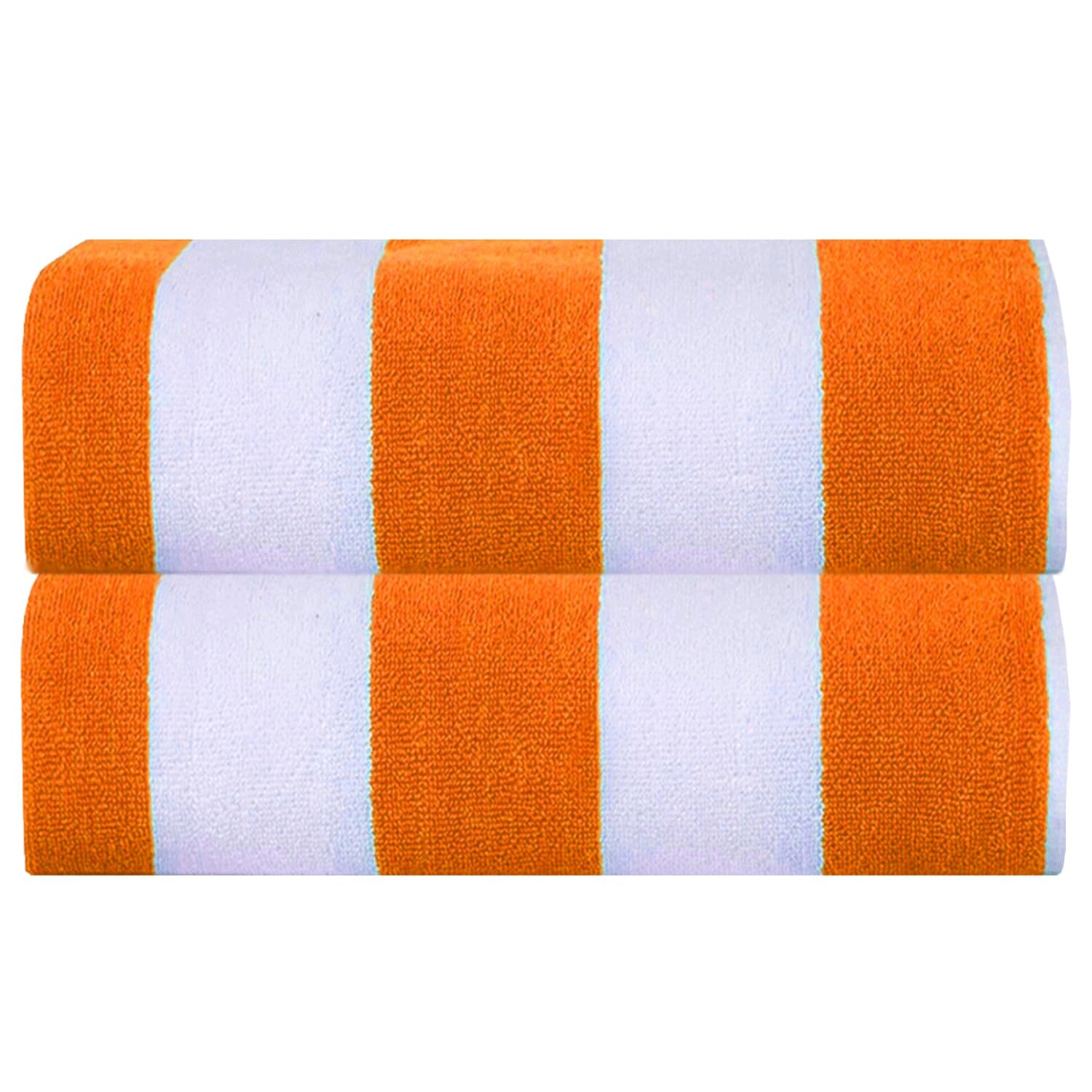 SweetNeedle Cabana Striped Beach Towels - 100% Cotton, Pack of 2, Orange