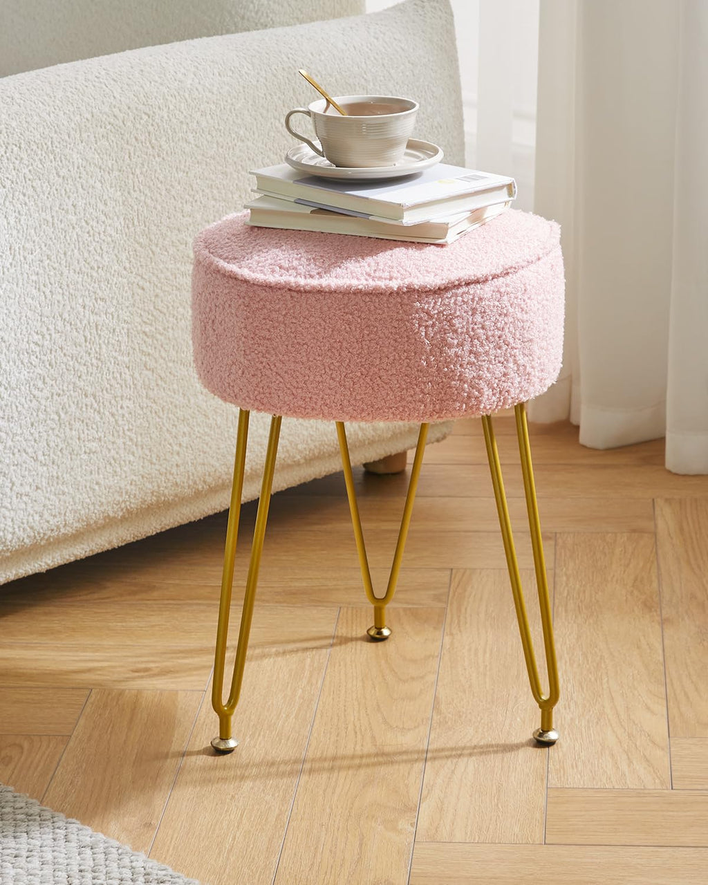 IBUYKE Makeup Vanity Stool Chair, Teddy Velvet Footrest, Pink WBD009P - image 2