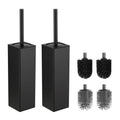 BVL Black Toilet Brush and Holder - 2 Piece Square Aluminum Set with 4 Heads