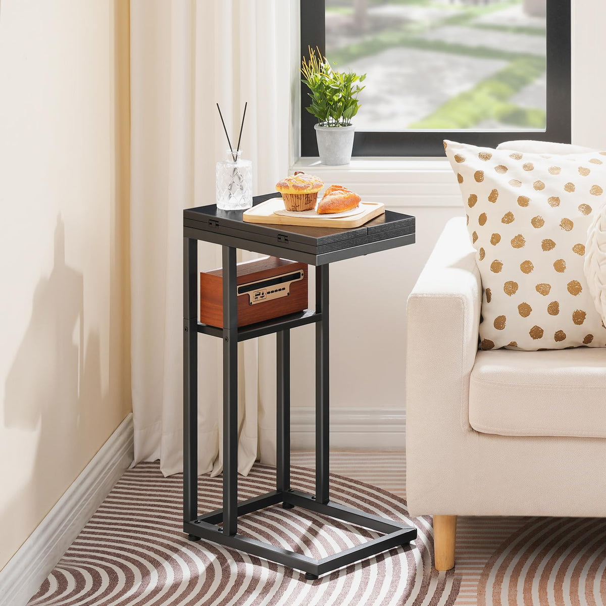 HOOBRO C Shaped Side Table, Foldable Sofa Side Table, Bedside Snack Tables, Laptop Holder Table for Sofa, Small Spaces, Small Coffee Tables - image 4