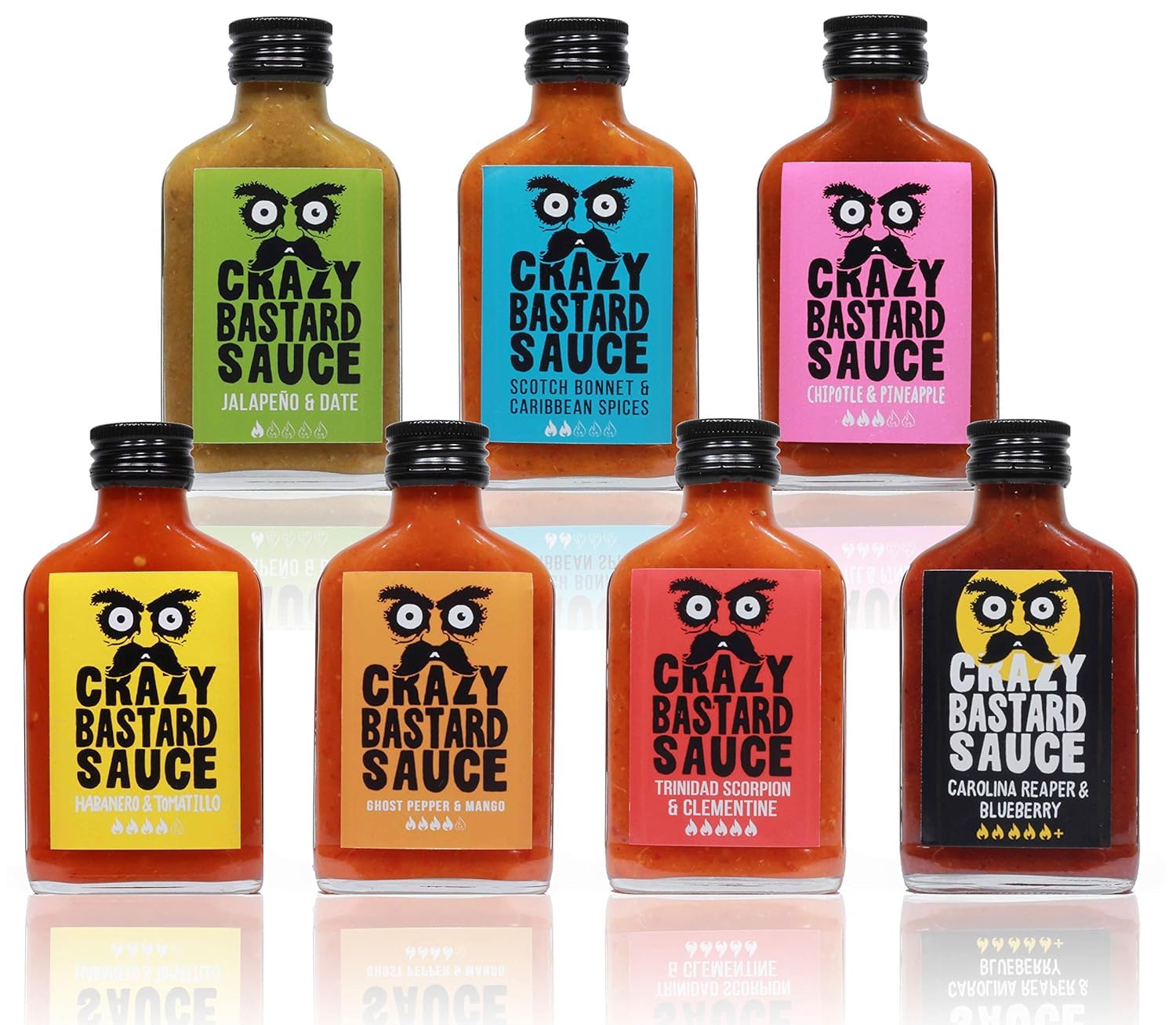 Crazy Bastard Sauce Hot Sauce Gift Set - 7 Pack Sampler (7 x 100ml)