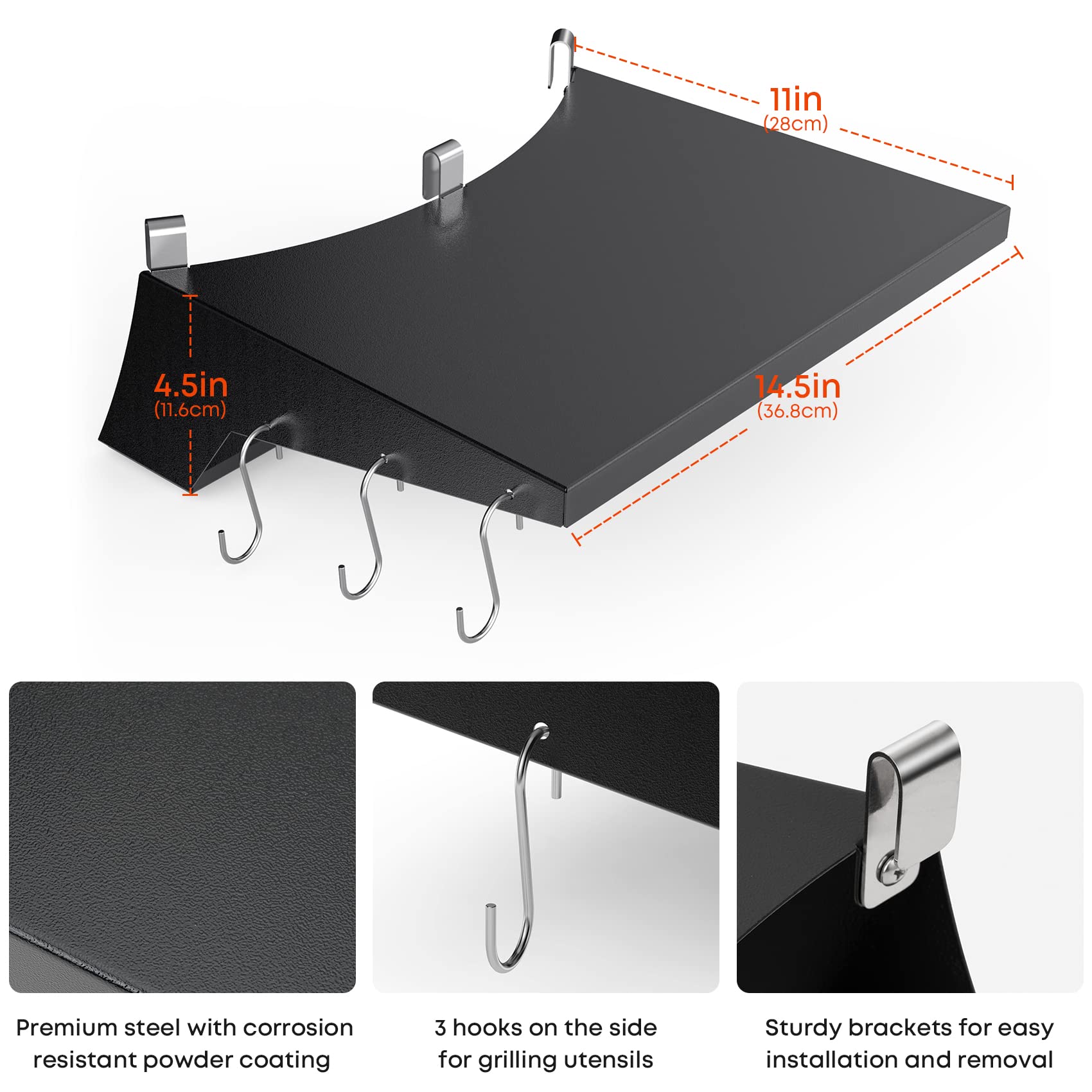 Onlyfire BBQ Side Table for 57cm Weber Kettle Grill | Steel Shelf