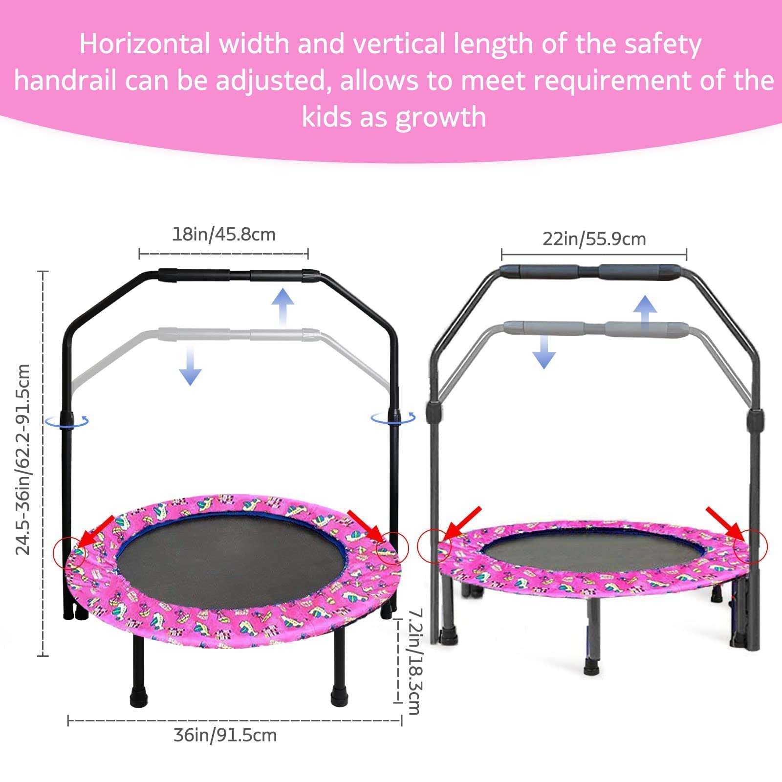 Jolof Store 36'' Kids Mini Trampoline – Foldable Rebounder with Handrail