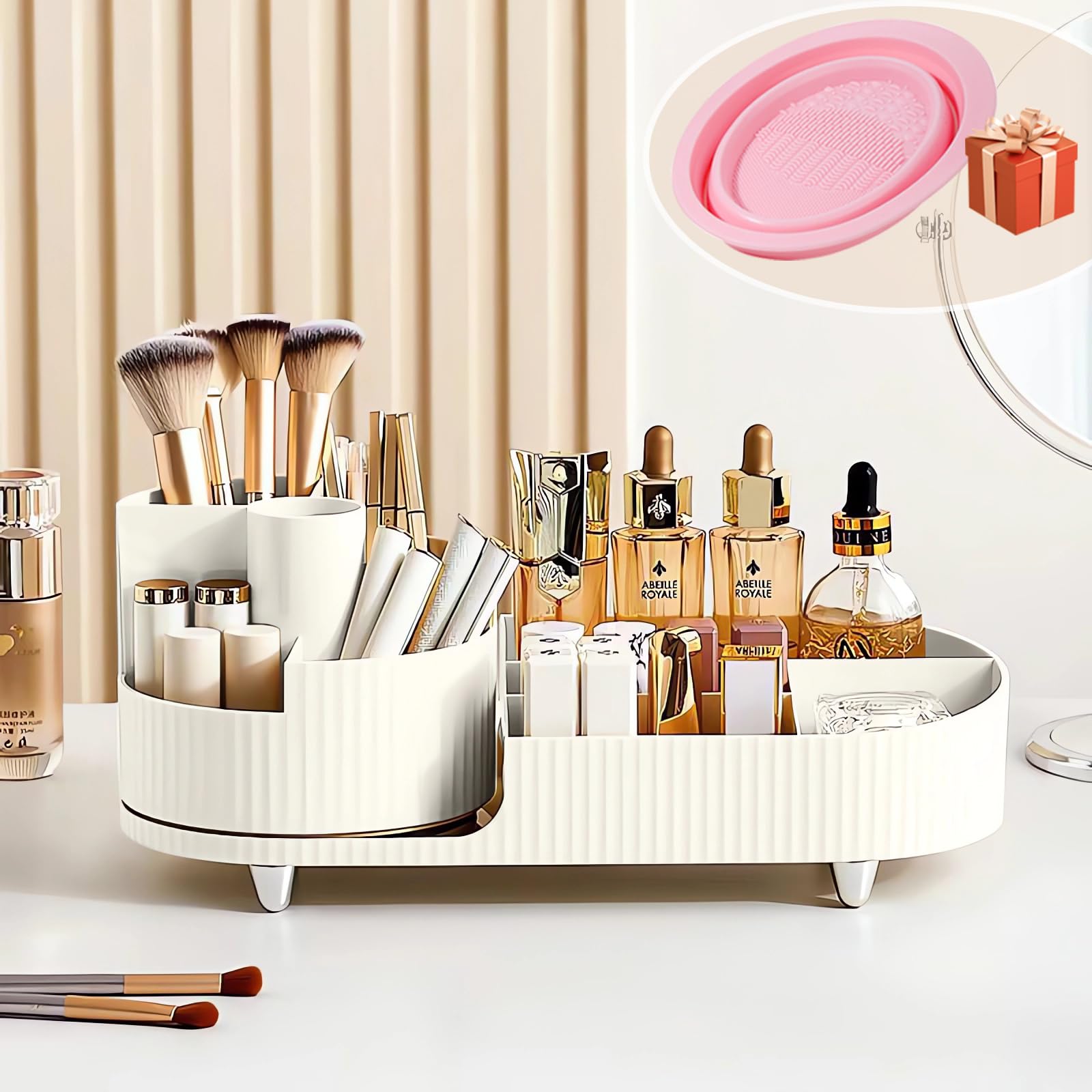 BULLA 360 Rotating Makeup Organiser – 2-in-1 Skincare Storage (White)