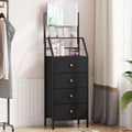 OYRREU Tall Dresser with Adjustable Mirror | 4 Fabric Drawers - Black